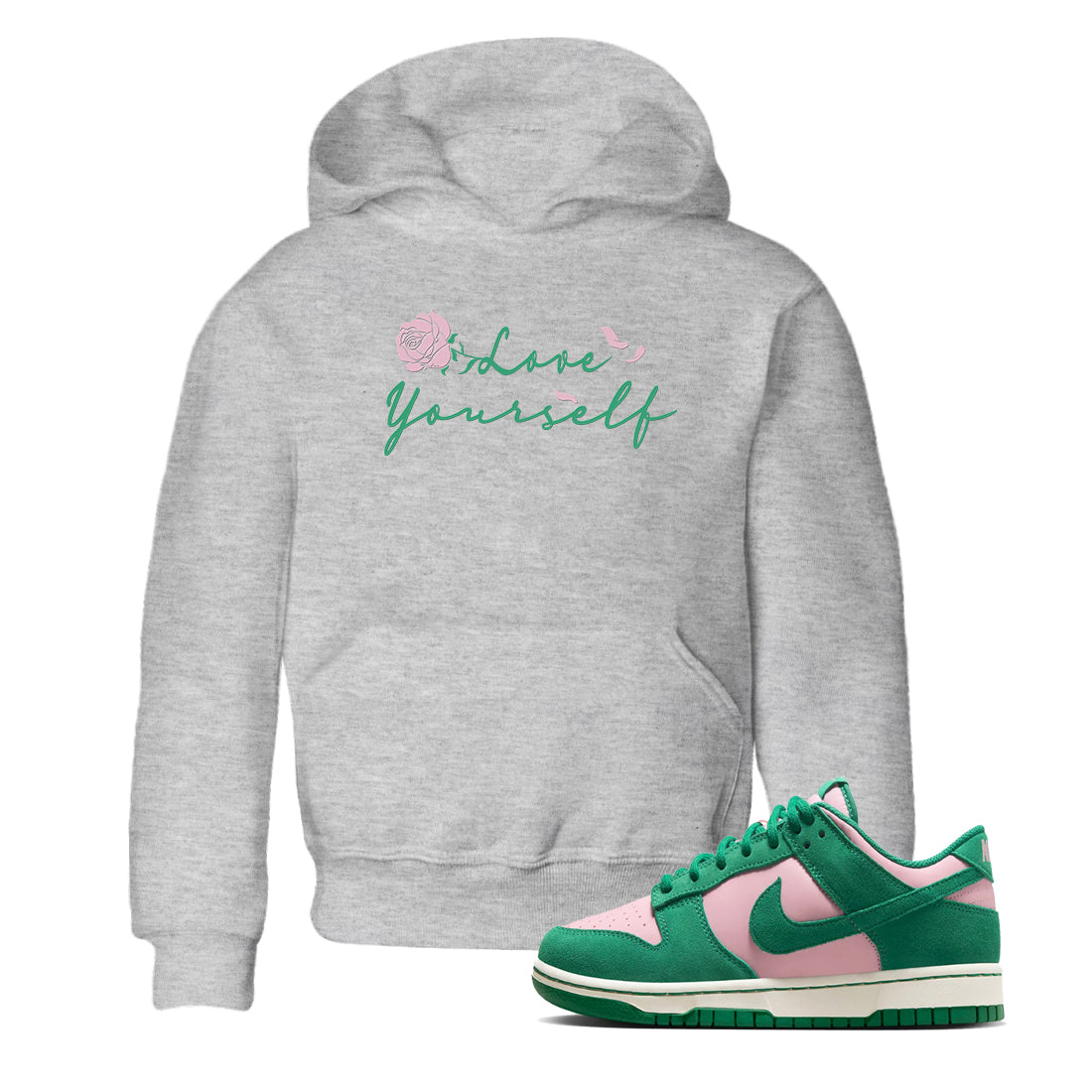 Love Yourself snkmatch Tees Kids - Dunk Medium Soft Pink Malachite