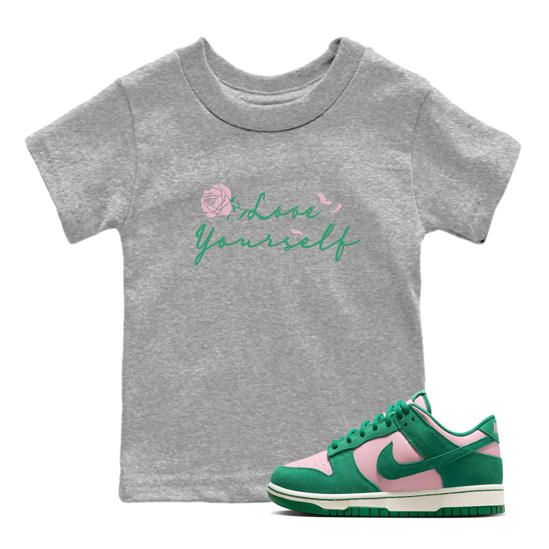 Love Yourself snkmatch Tees Kids - Dunk Medium Soft Pink Malachite