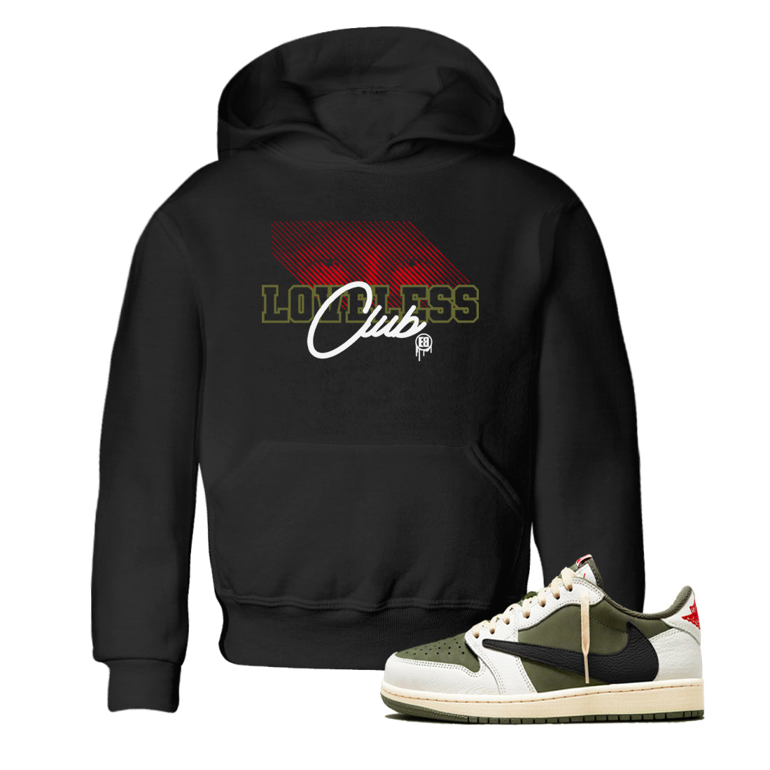 Loveless Club snkmatch Tees Kids - Air Jordan 1 Travis Scott Medium Olive