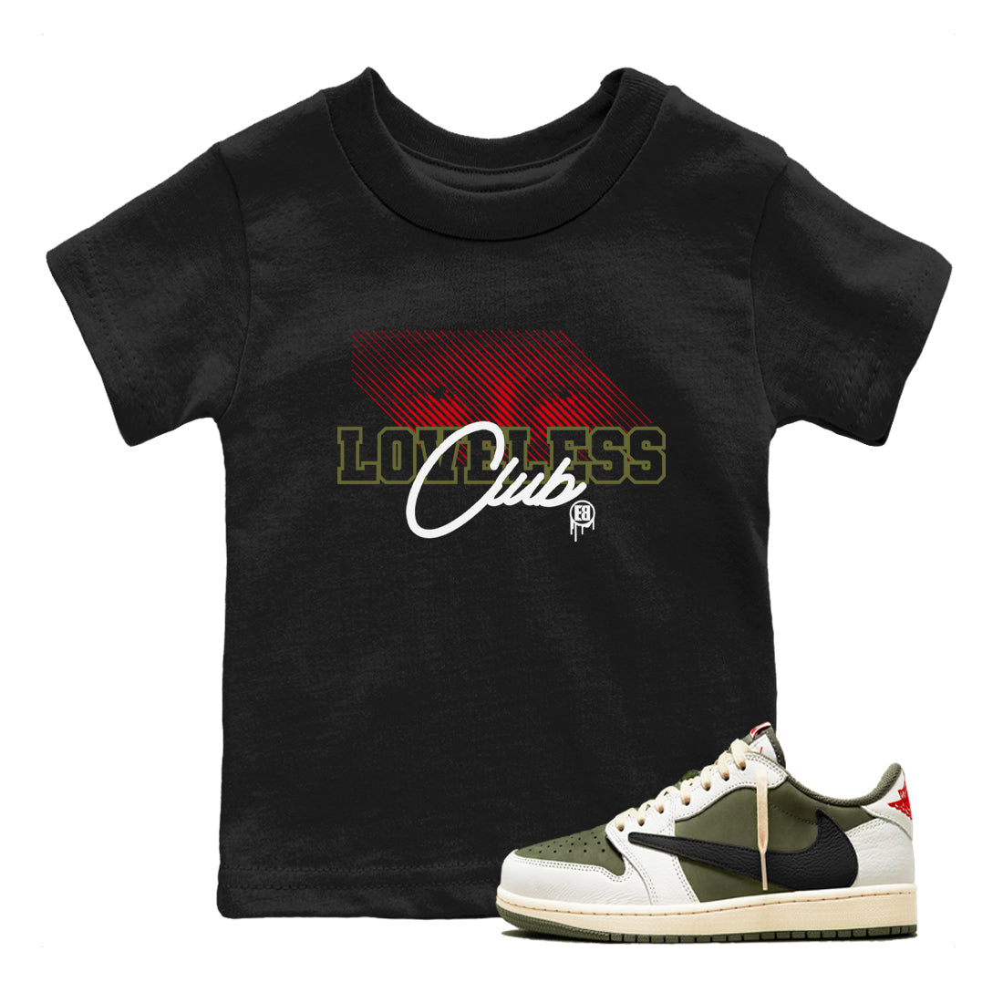 Loveless Club snkmatch Tees Kids - Air Jordan 1 Travis Scott Medium Olive