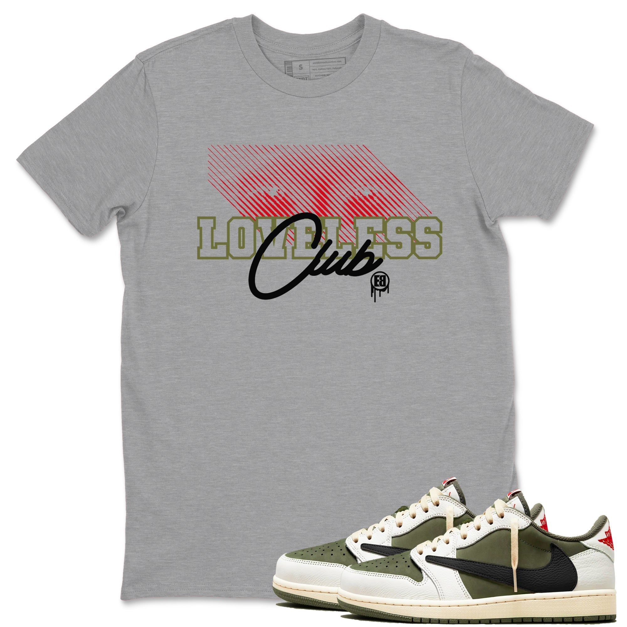 Loveless Club snkmatch Tees - Air Jordan 1 Travis Scott Medium Olive