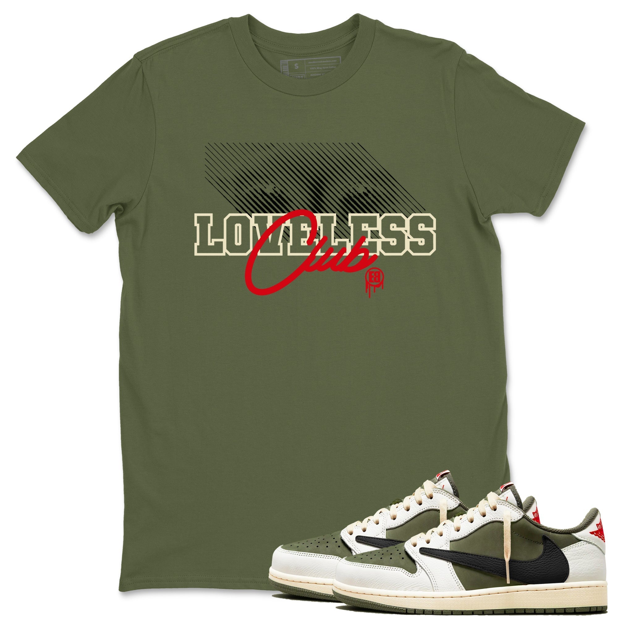 Loveless Club snkmatch Tees - Air Jordan 1 Travis Scott Medium Olive