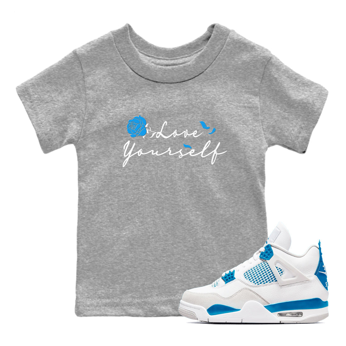 Love Yourself snkmatch Tees Kids - Air Jordan 4 Military Blue
