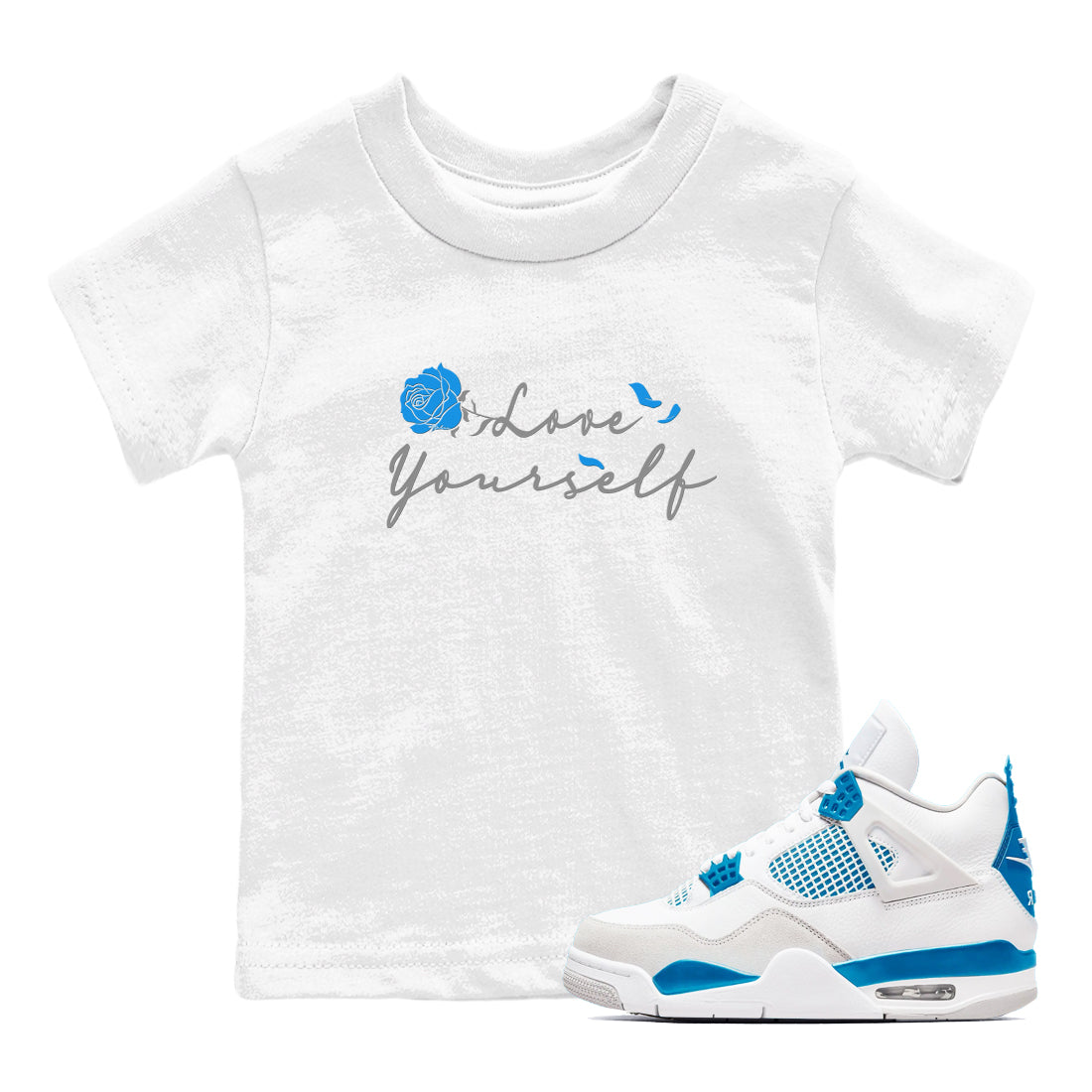 Love Yourself snkmatch Tees Kids - Air Jordan 4 Military Blue