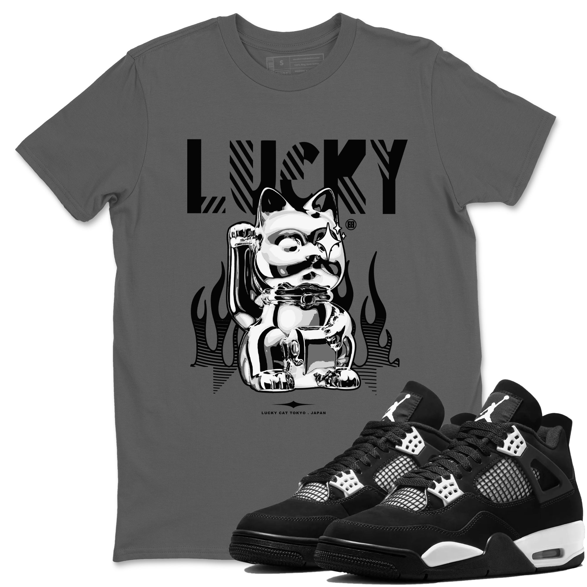 Lucky Cat snkmatch Tees - Air Jordan 4 White Thunder