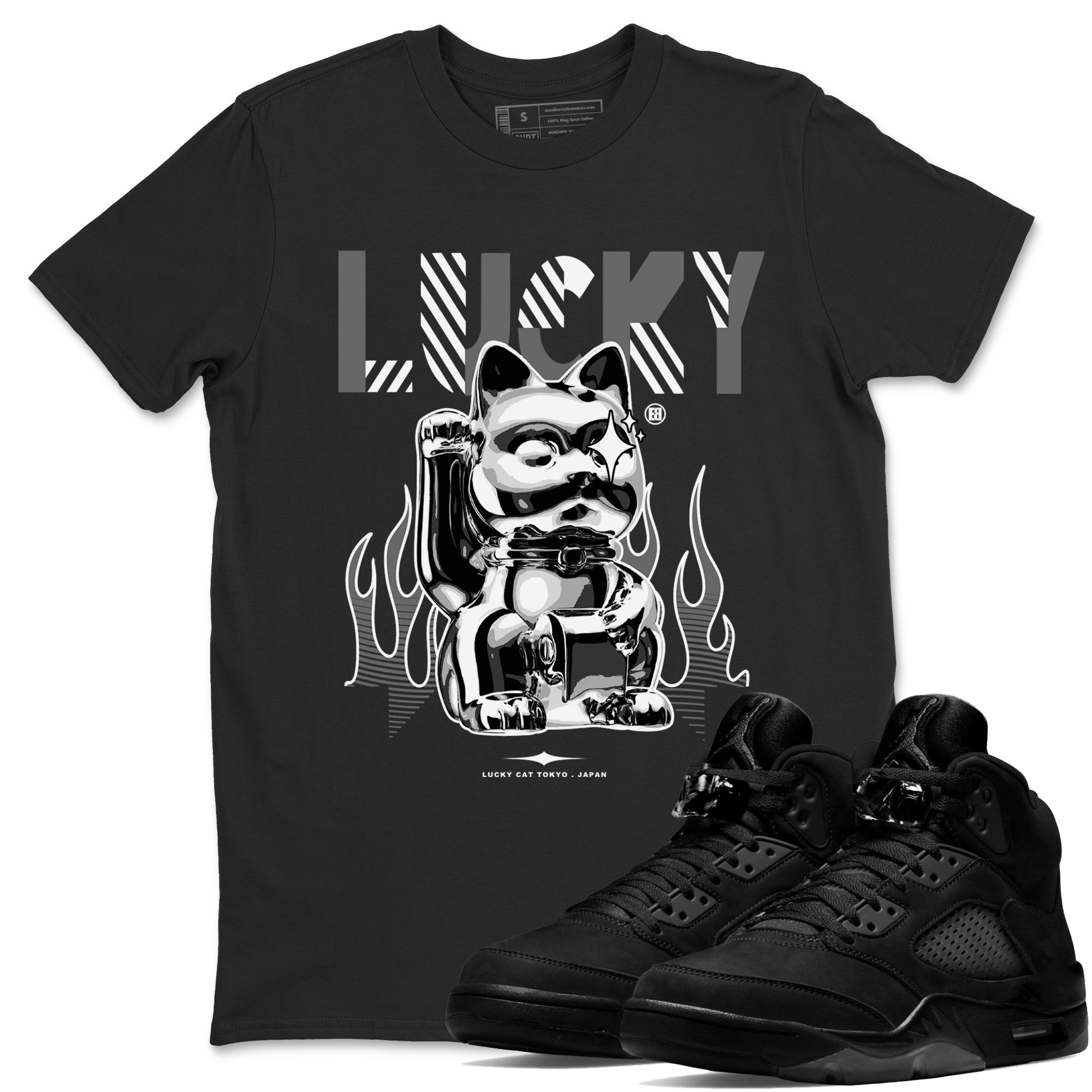 Lucky Cat snkmatch Tees - Air Jordan 5 Black Cat