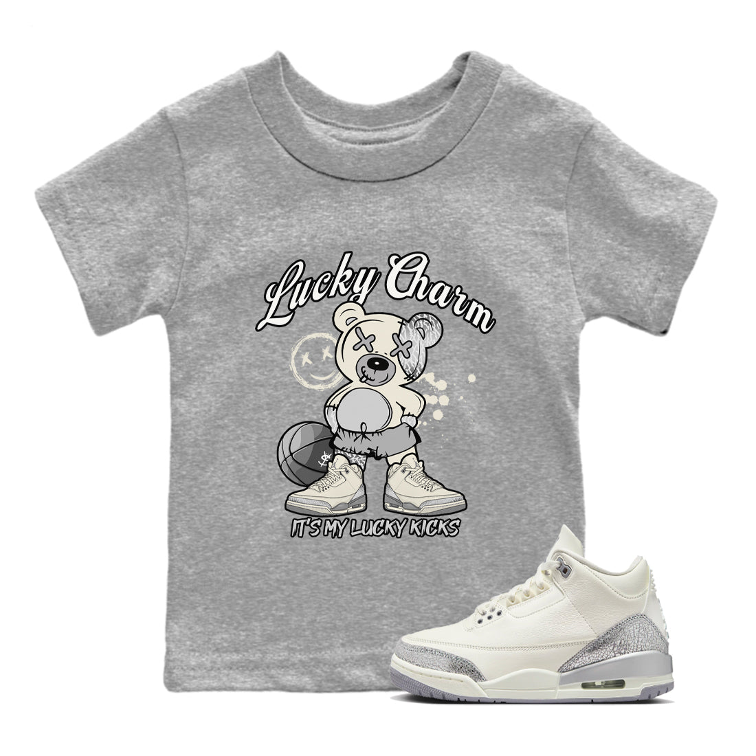 Lucky Charm snkmatch Tees Kids - Air Jordan 3 Sail and Cement Grey