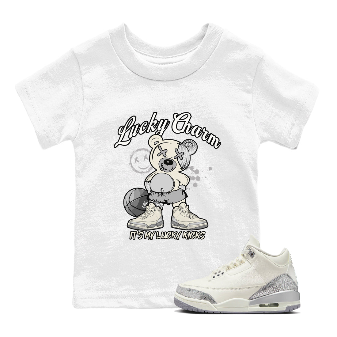 Lucky Charm snkmatch Tees Kids - Air Jordan 3 Sail and Cement Grey