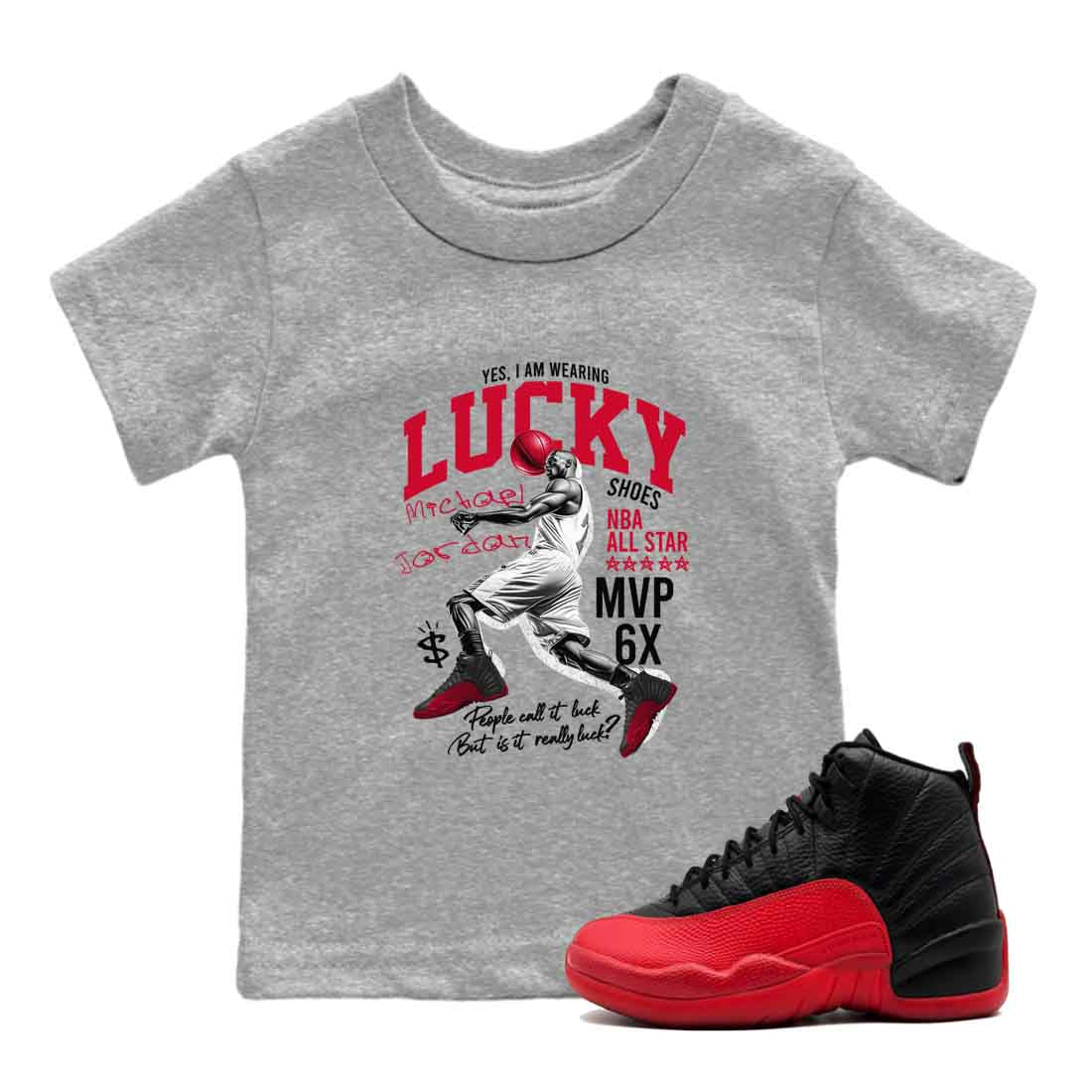 Lucky Player snkmatch Tees Kids - Air Jordan 12 Flu Game