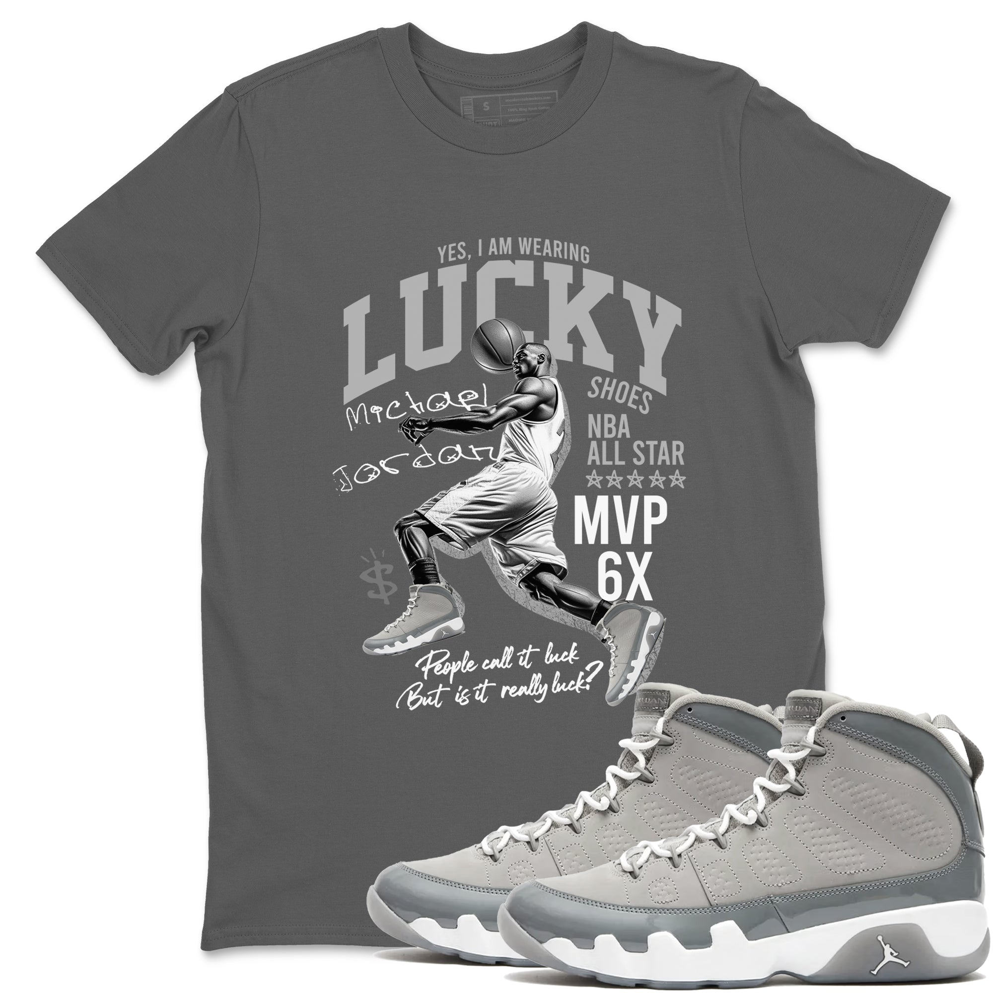 Lucky Player snkmatch Tees - Air Jordan 9 Cool Grey