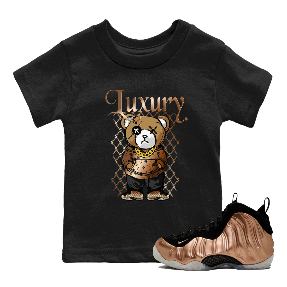 Luxury Bear snkmatch Tees Kids - Air Foamposite One Metallic Copper