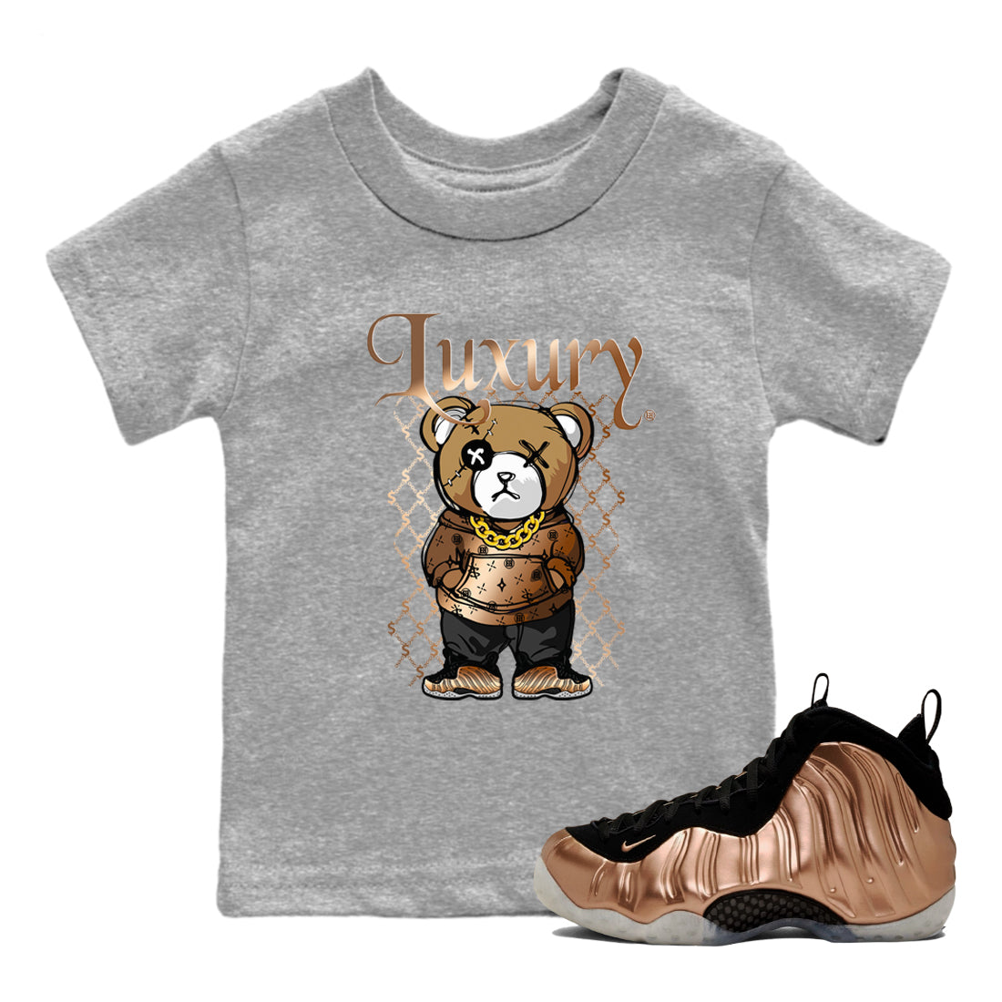 Luxury Bear snkmatch Tees Kids - Air Foamposite One Metallic Copper