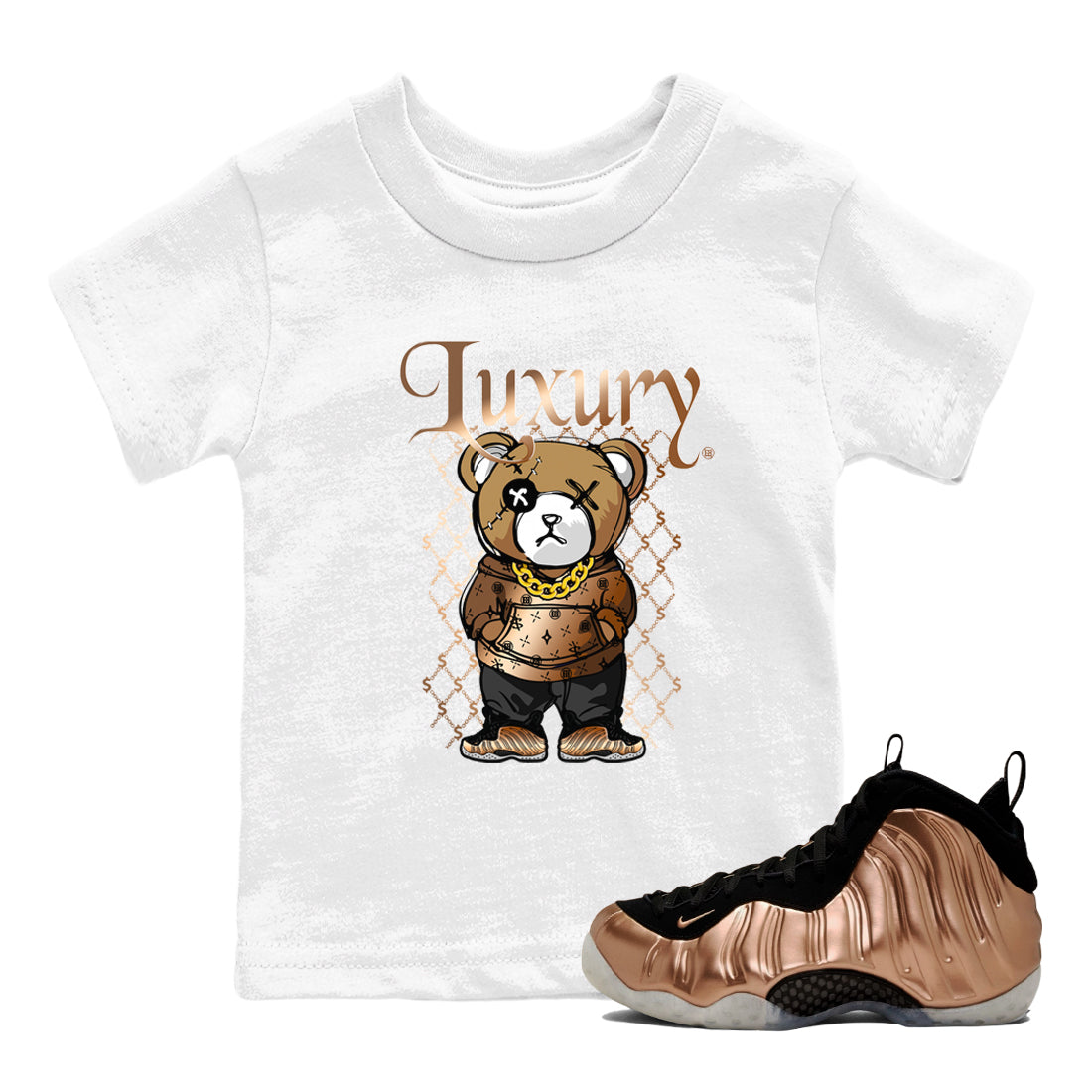 Luxury Bear snkmatch Tees Kids - Air Foamposite One Metallic Copper