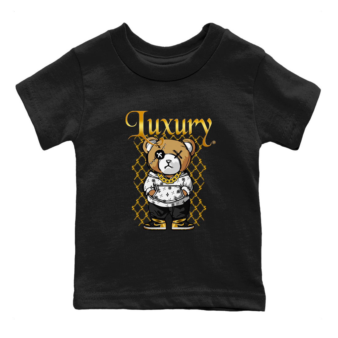 Luxury Bear snkmatch Tees Kids - Air Jordan 1 Black Metallic Gold