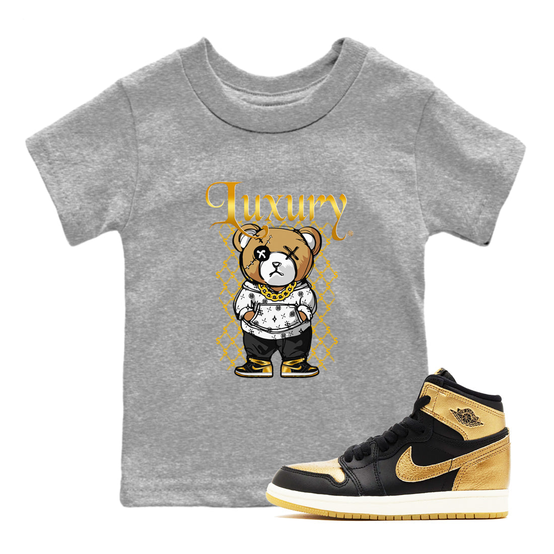 Luxury Bear snkmatch Tees Kids - Air Jordan 1 Black Metallic Gold