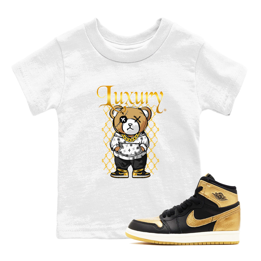 Luxury Bear snkmatch Tees Kids - Air Jordan 1 Black Metallic Gold