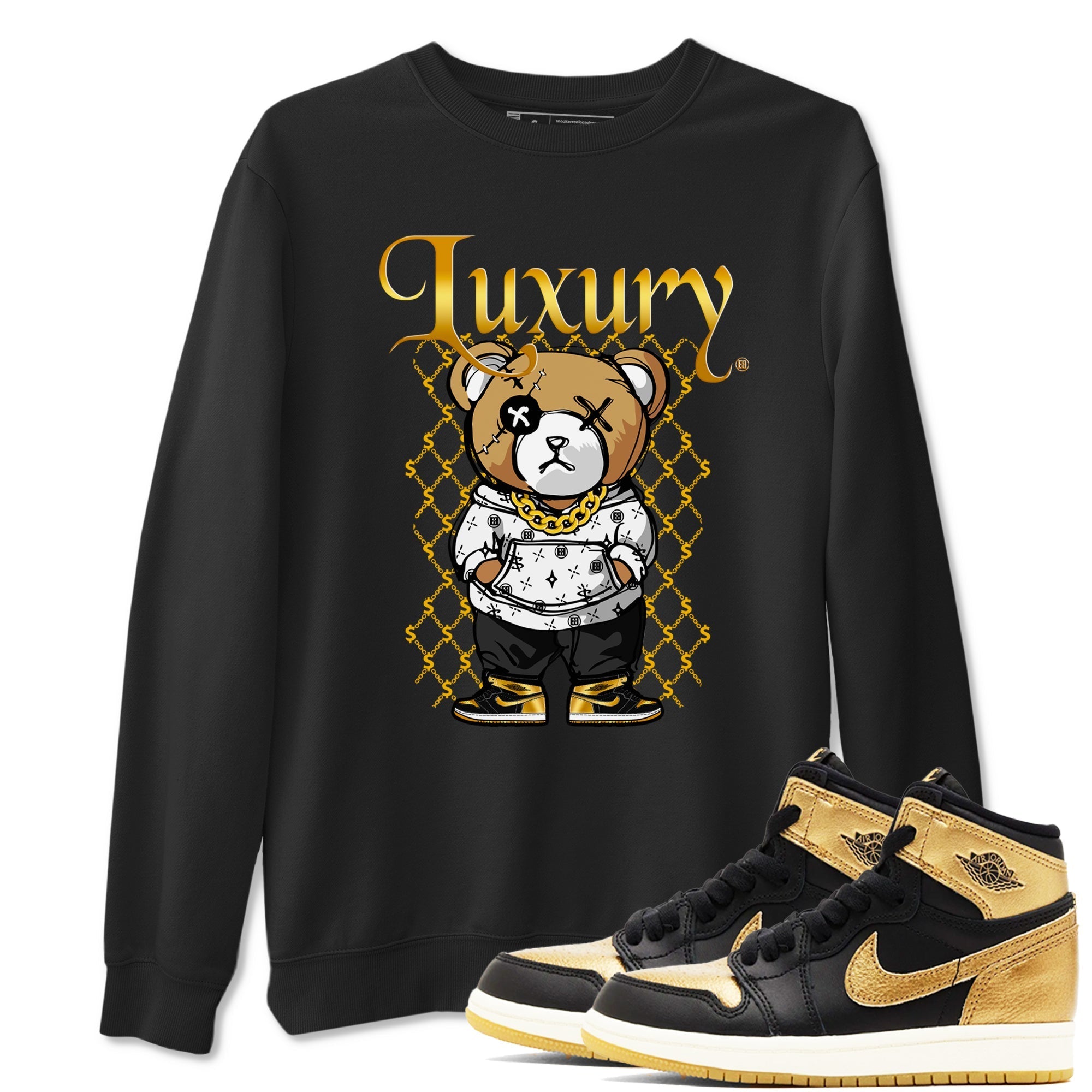 Luxury Bear snkmatch Tees - Air Jordan 1 Black Metallic Gold