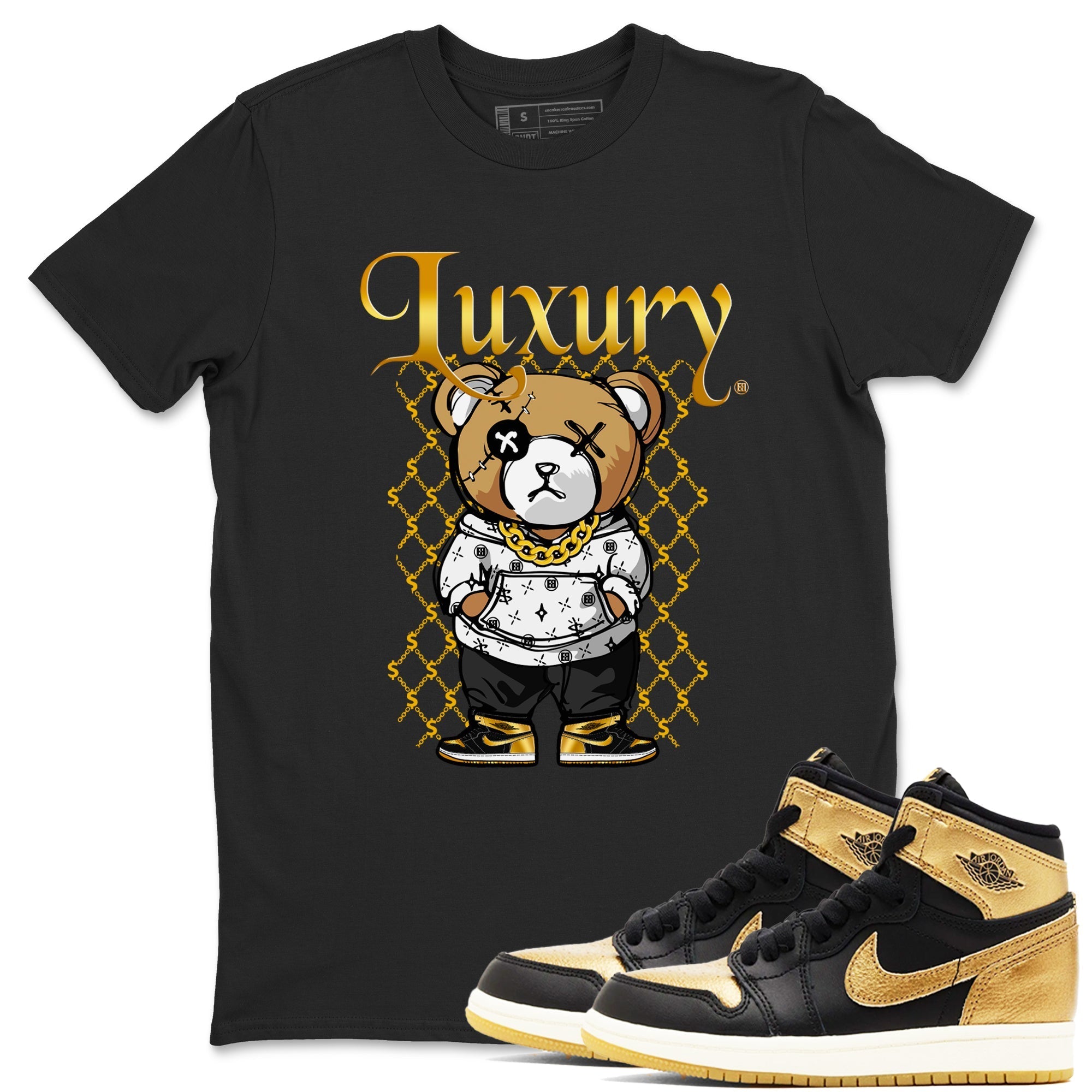 Luxury Bear snkmatch Tees - Air Jordan 1 Black Metallic Gold