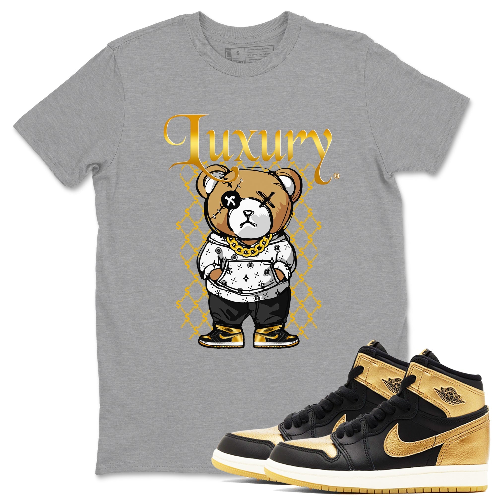 Luxury Bear snkmatch Tees - Air Jordan 1 Black Metallic Gold