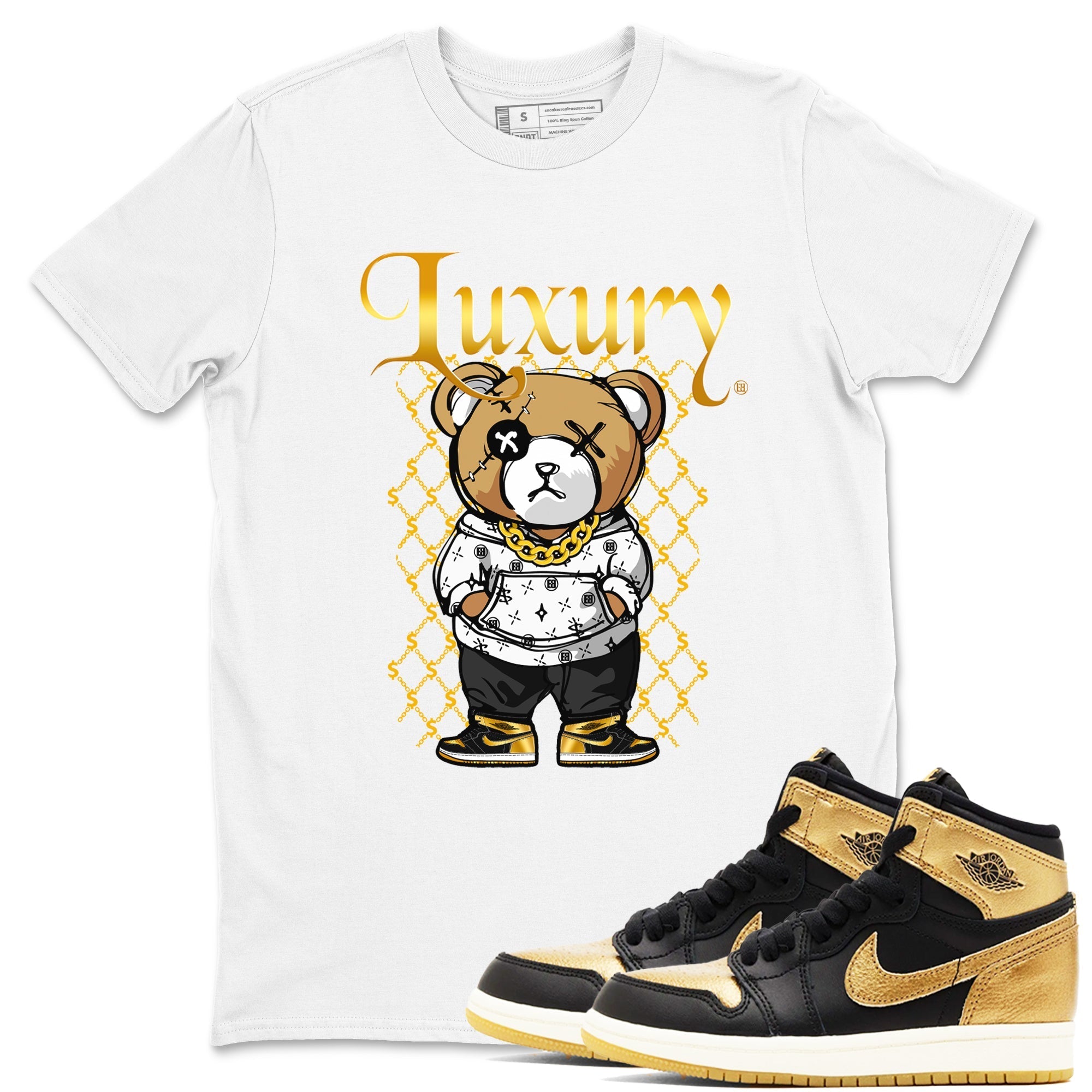 Luxury Bear snkmatch Tees - Air Jordan 1 Black Metallic Gold