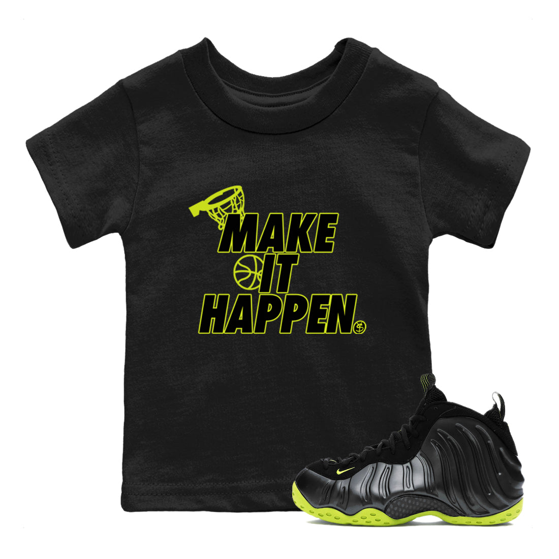 Make It Happen snkmatch Tees Kids - Air Foamposite One Black Volt