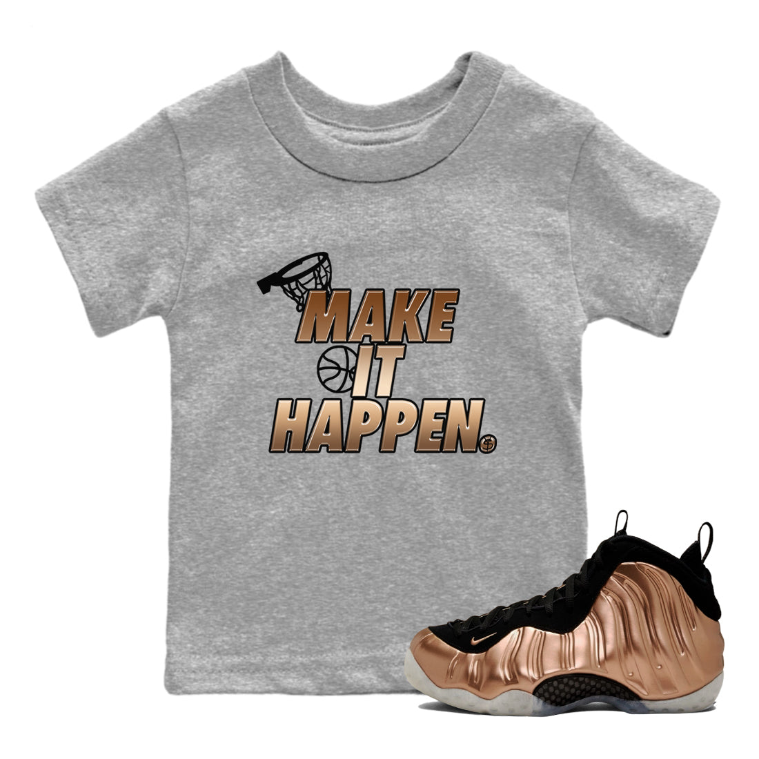 Make It Happen snkmatch Tees Kids - Air Foamposite One Metallic Copper