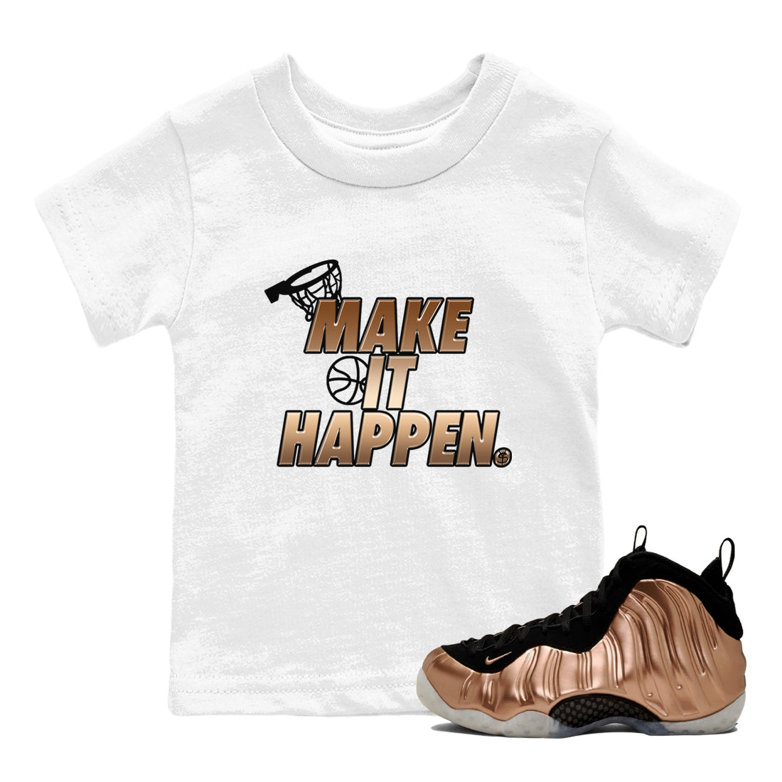 Make It Happen snkmatch Tees Kids - Air Foamposite One Metallic Copper