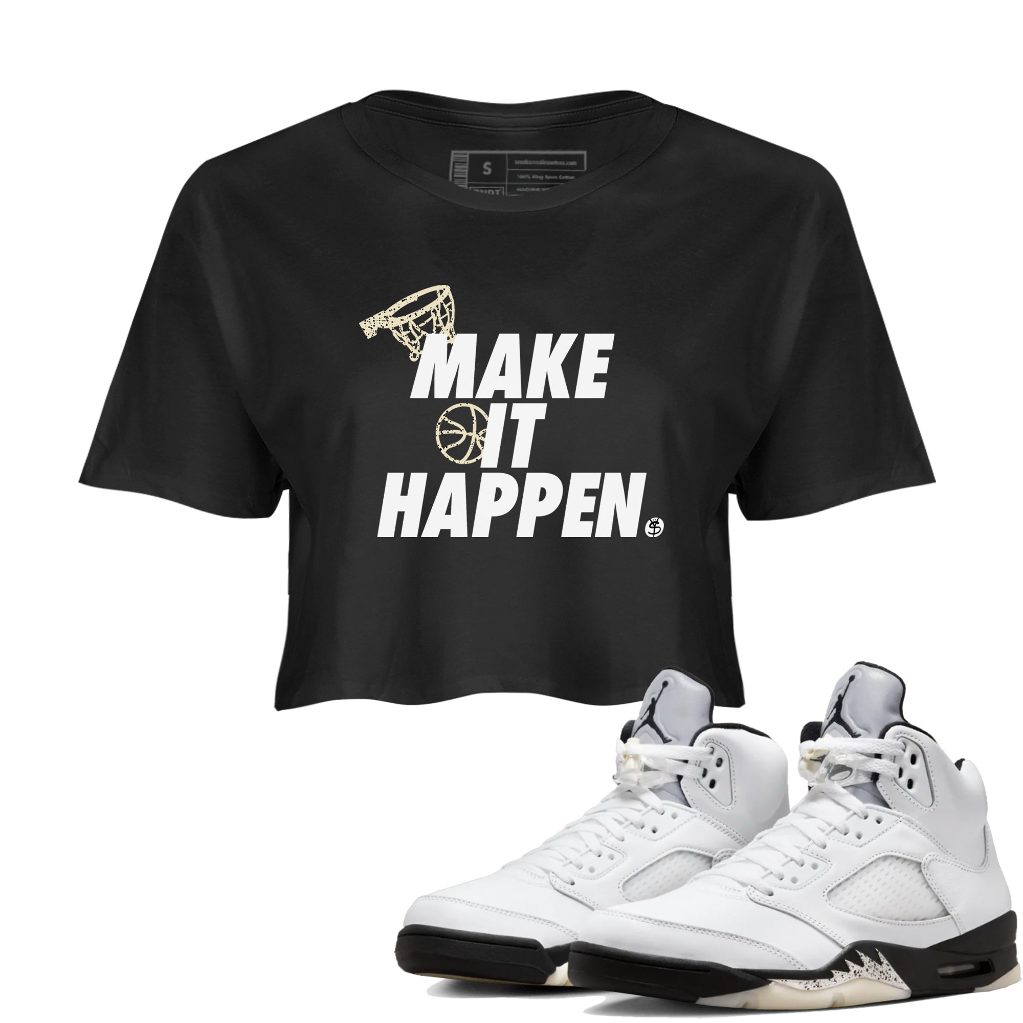 Make It Happen snkmatch Women's Top - Air Jordan 5 White Black