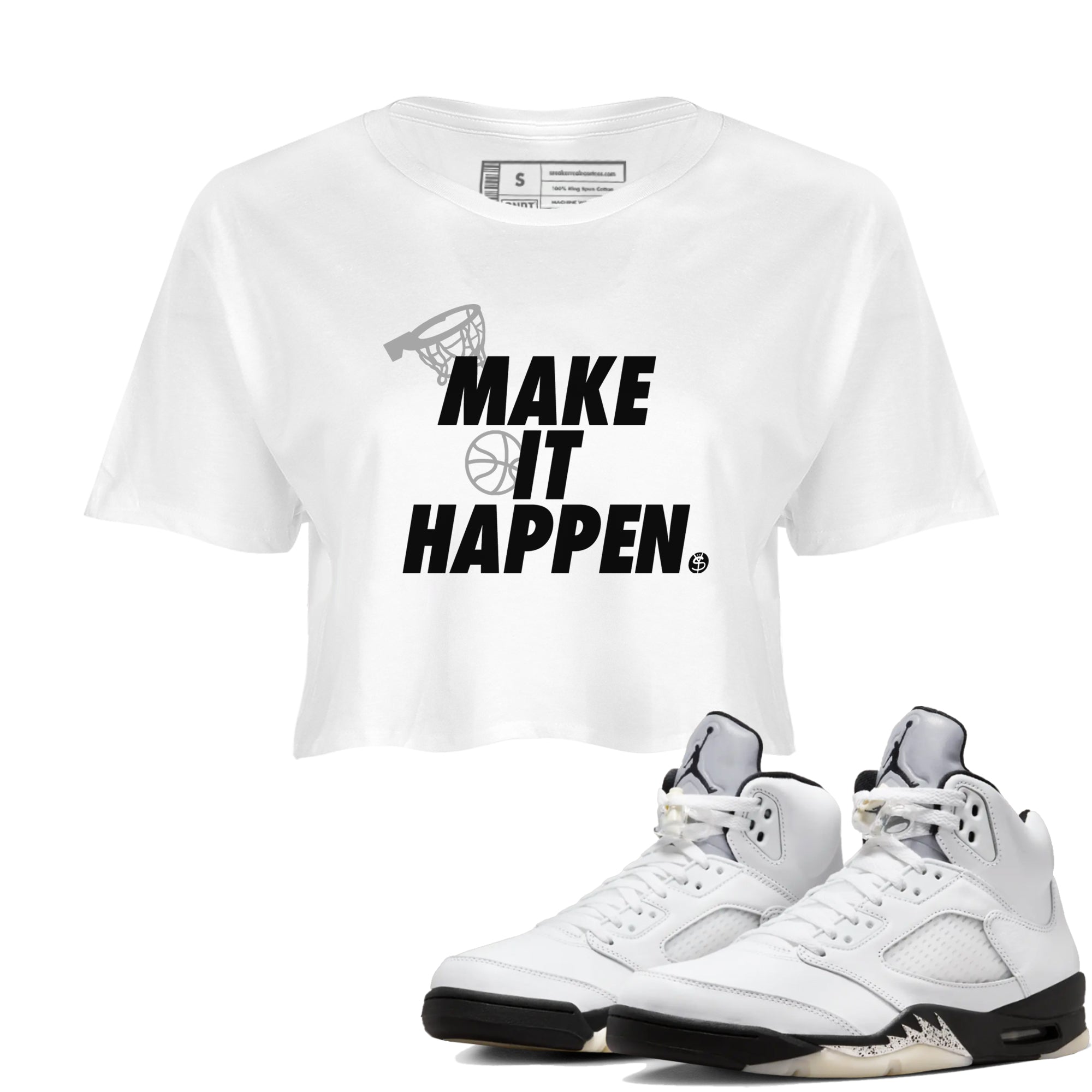 Make It Happen snkmatch Women's Top - Air Jordan 5 White Black