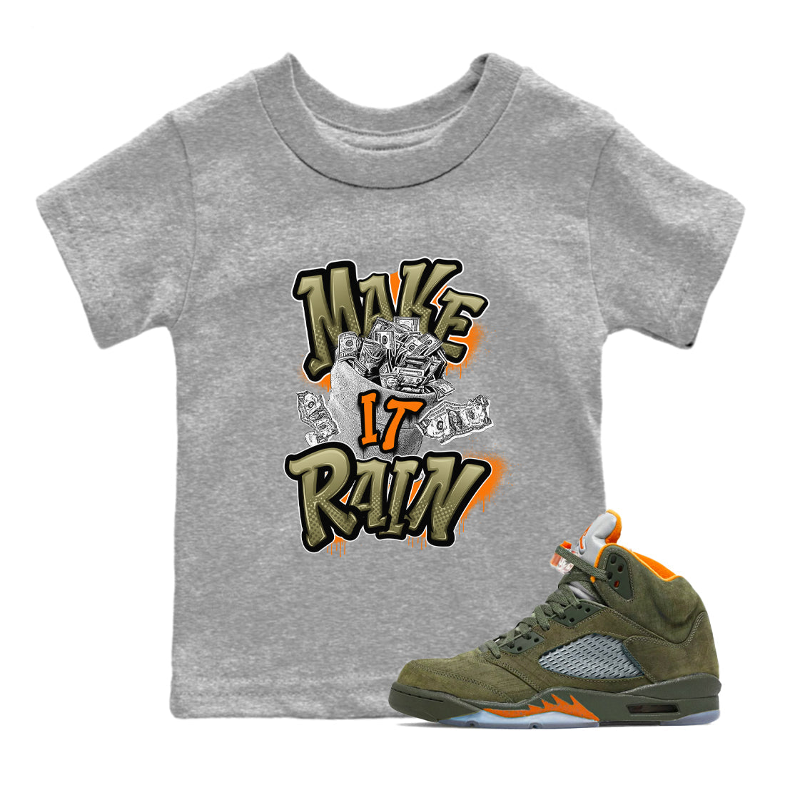 Make It Rain Money snkmatch Tees Kids - Air Jordan 5 Olive