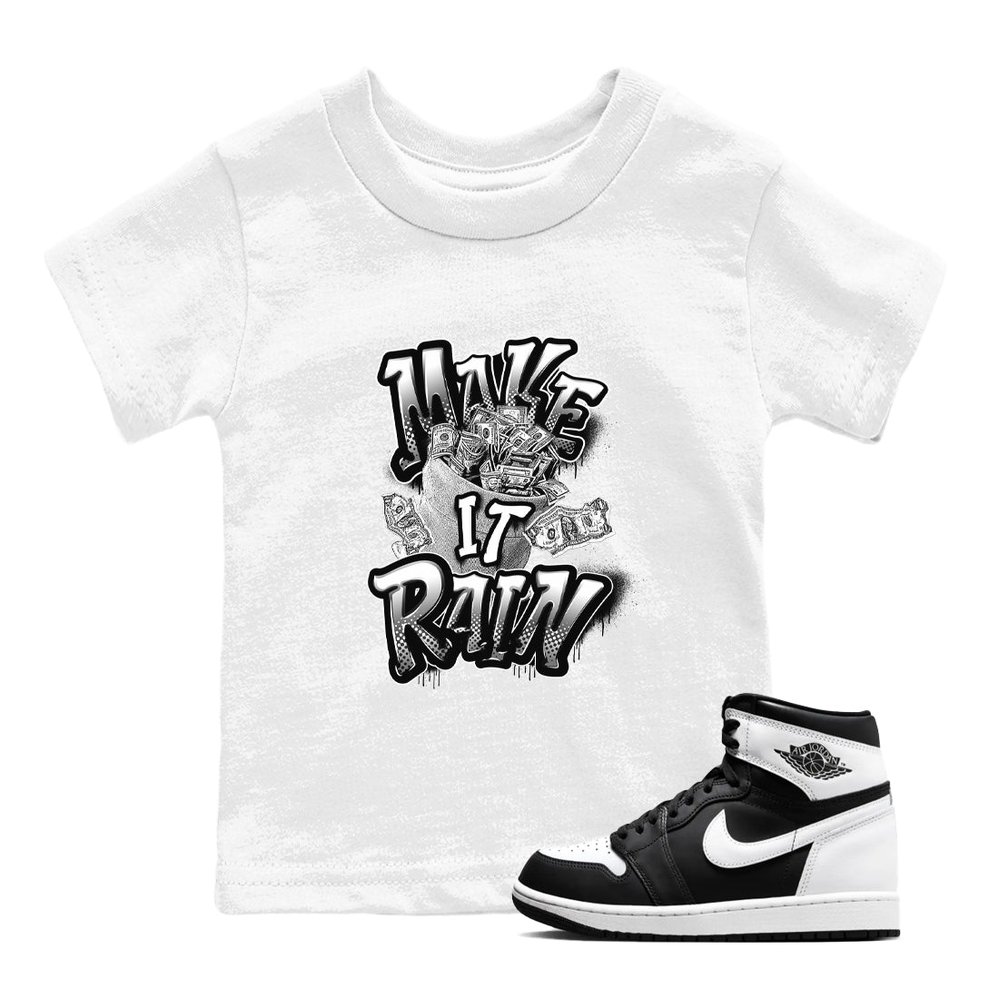 Make It Rain Money snkmatch Tees Kids - Air Jordan 1 Black White