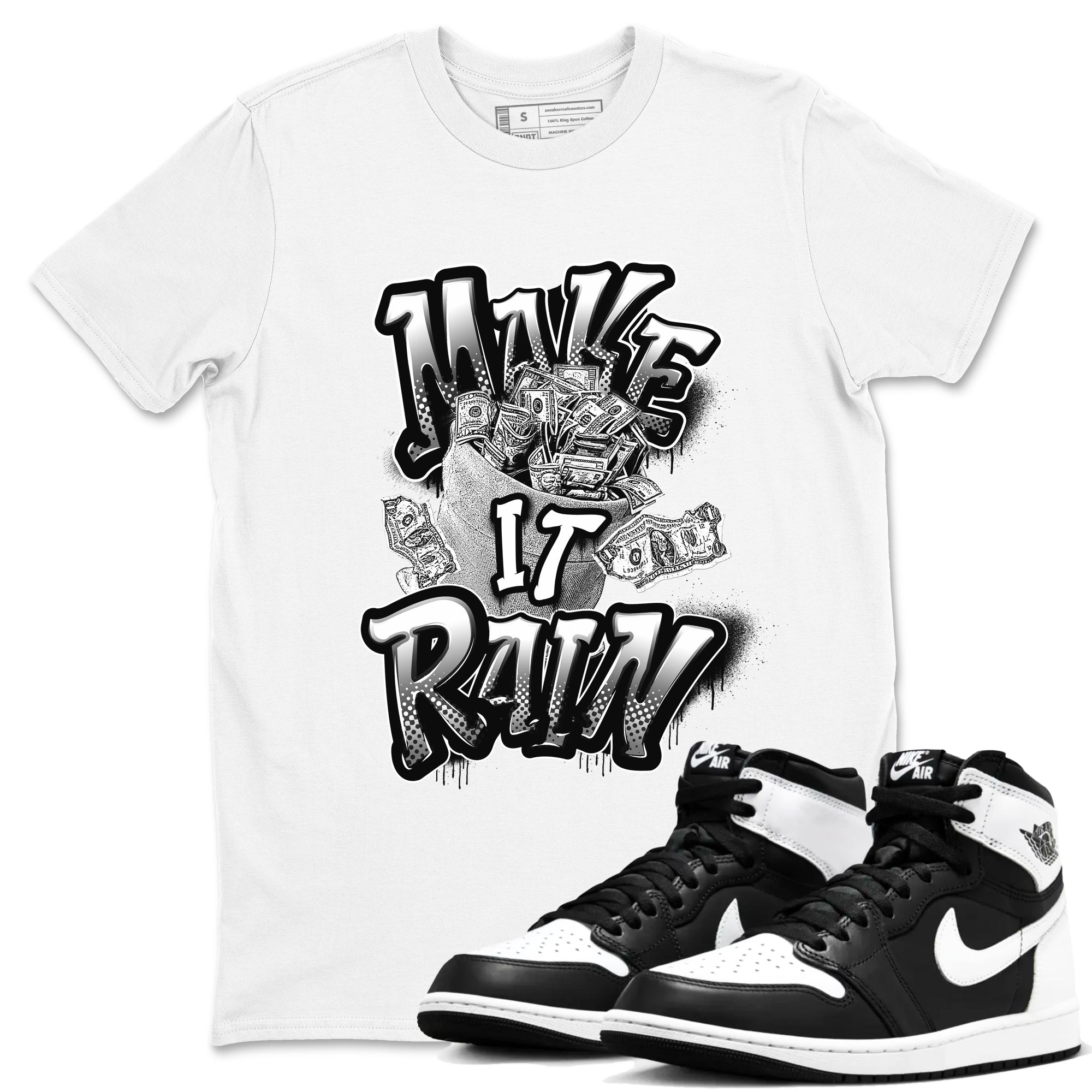 Make It Rain Money snkmatch Tees - Air Jordan 1 Black White