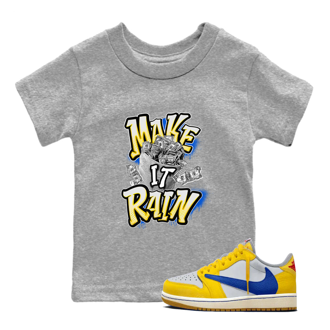 Make It Rain Money snkmatch Tees Kids - Air Jordan 1 Travis Scott Canary