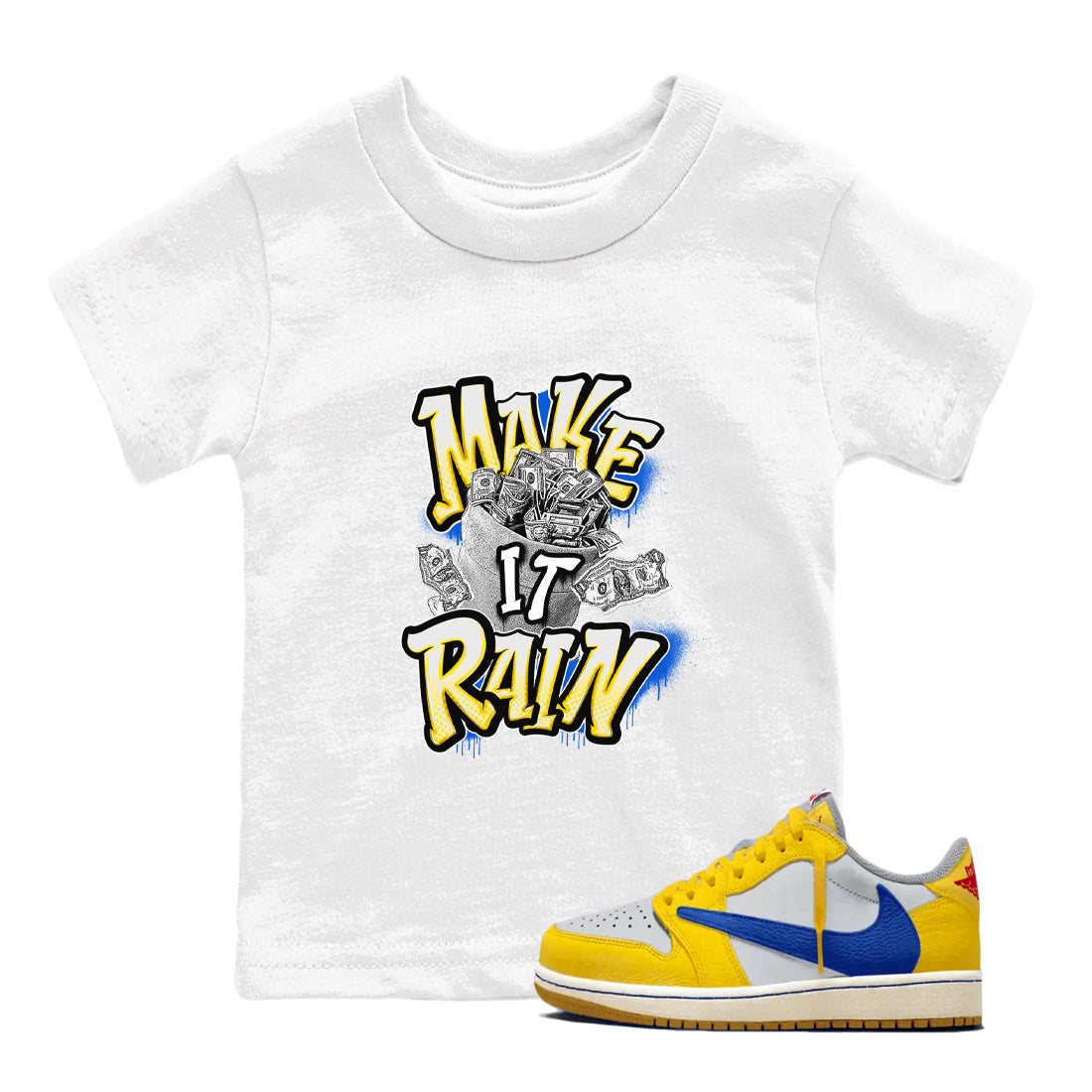 Make It Rain Money snkmatch Tees Kids - Air Jordan 1 Travis Scott Canary