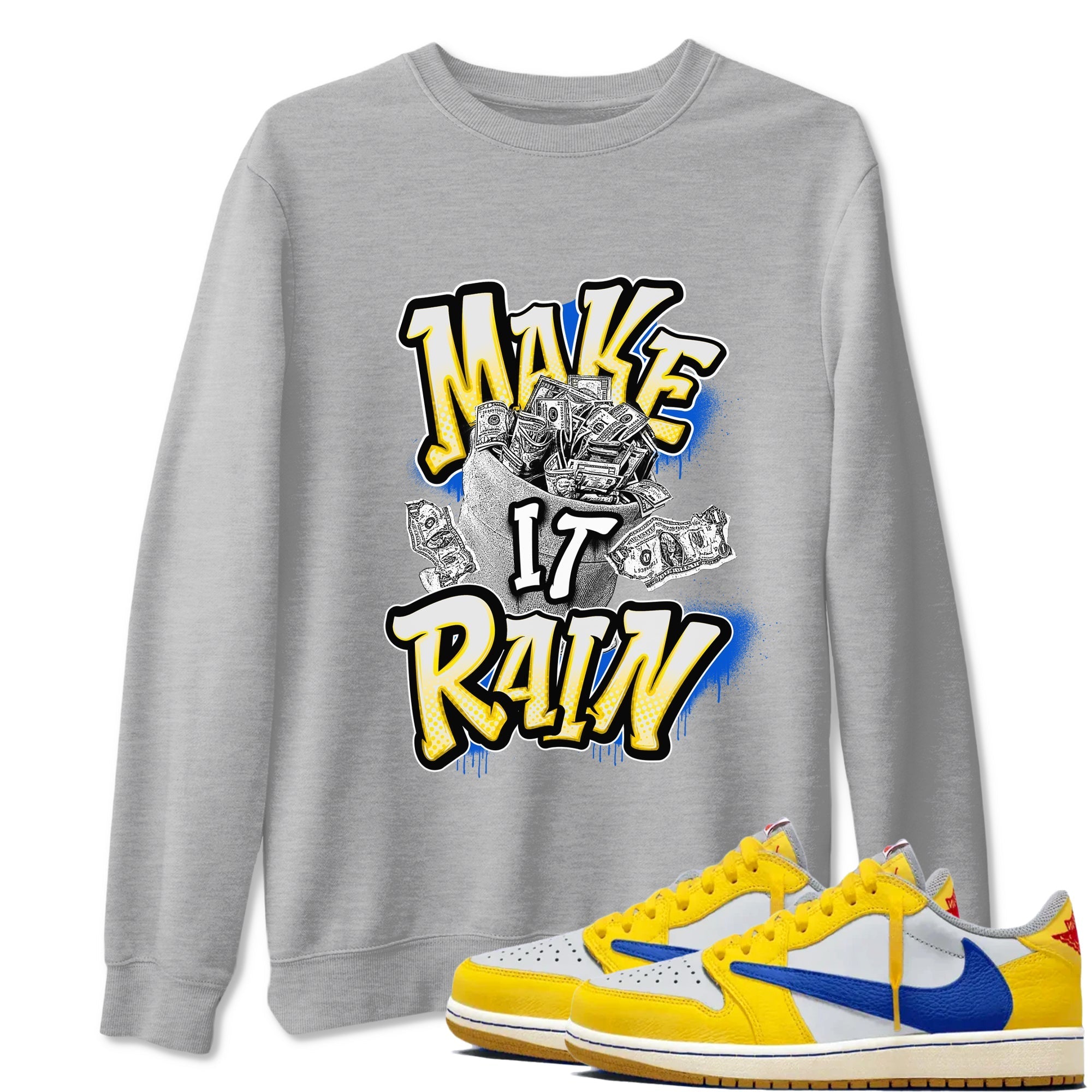 Make It Rain Money snkmatch Tees - Air Jordan 1 Travis Scott Canary