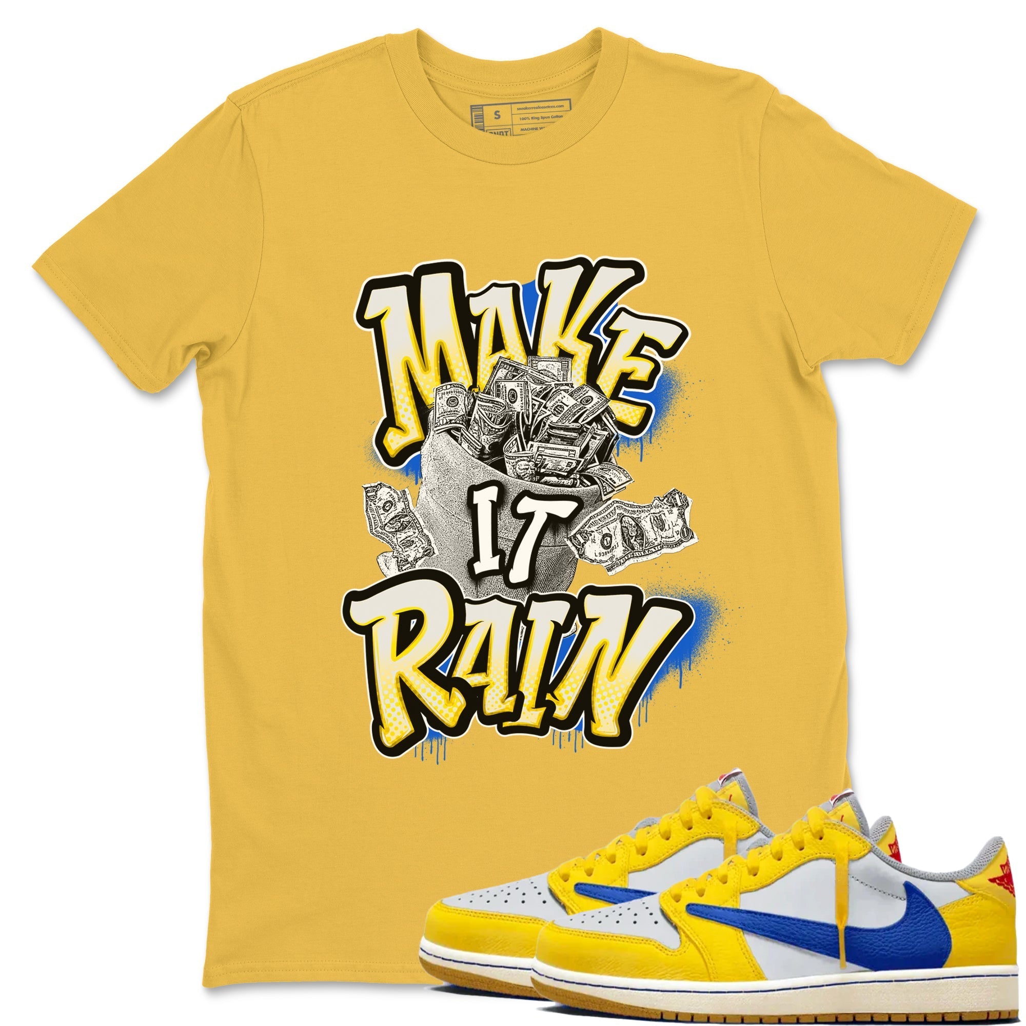Make It Rain Money snkmatch Tees - Air Jordan 1 Travis Scott Canary