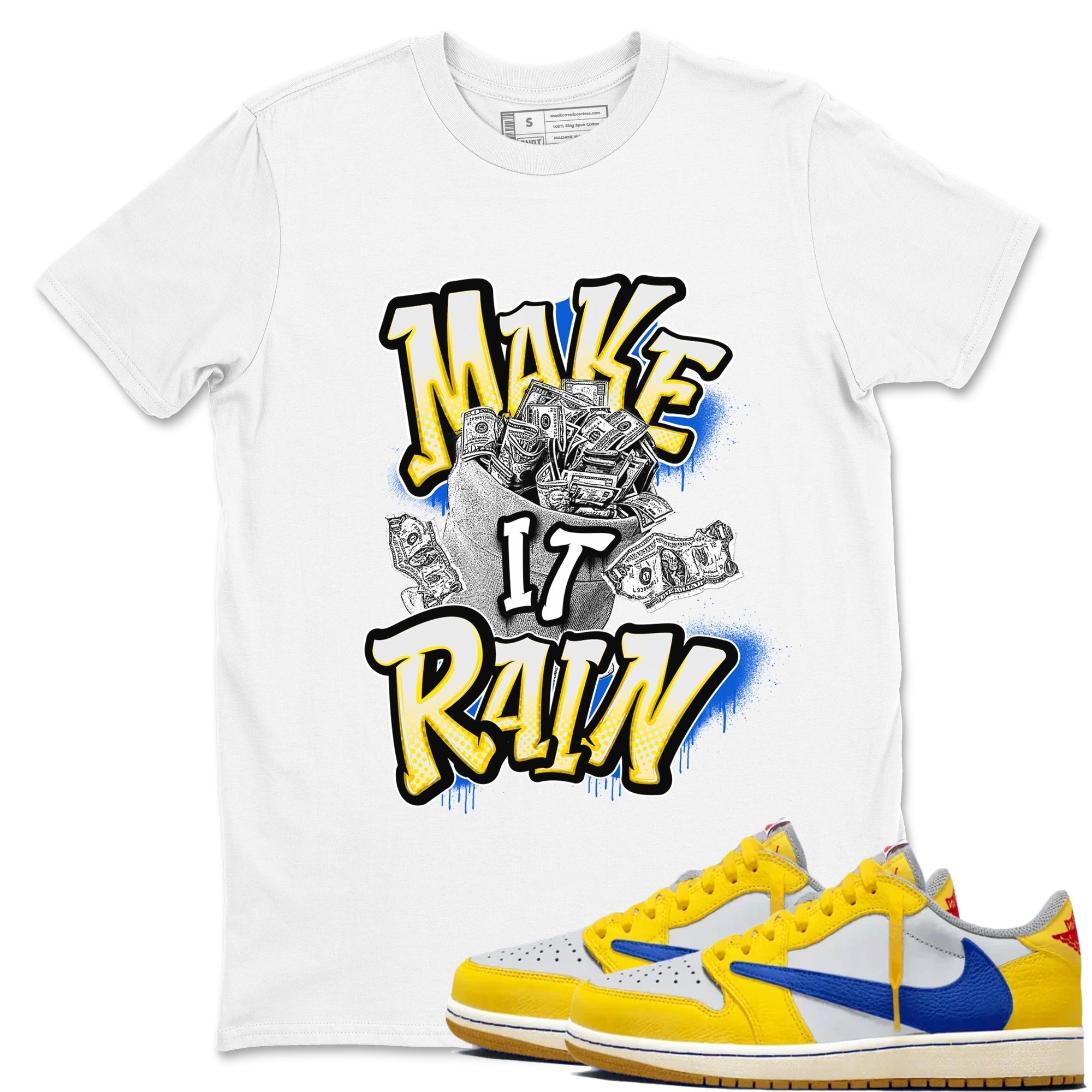 Make It Rain Money snkmatch Tees - Air Jordan 1 Travis Scott Canary