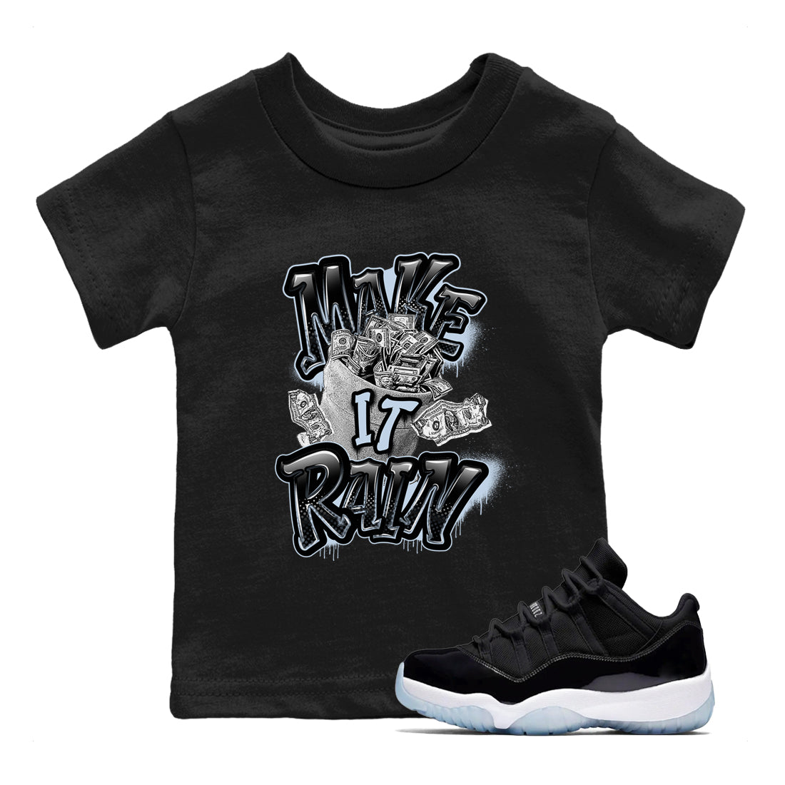 Make It Rain Money snkmatch Tees Kids - Air Jordan 11 Black and Varsity Royal