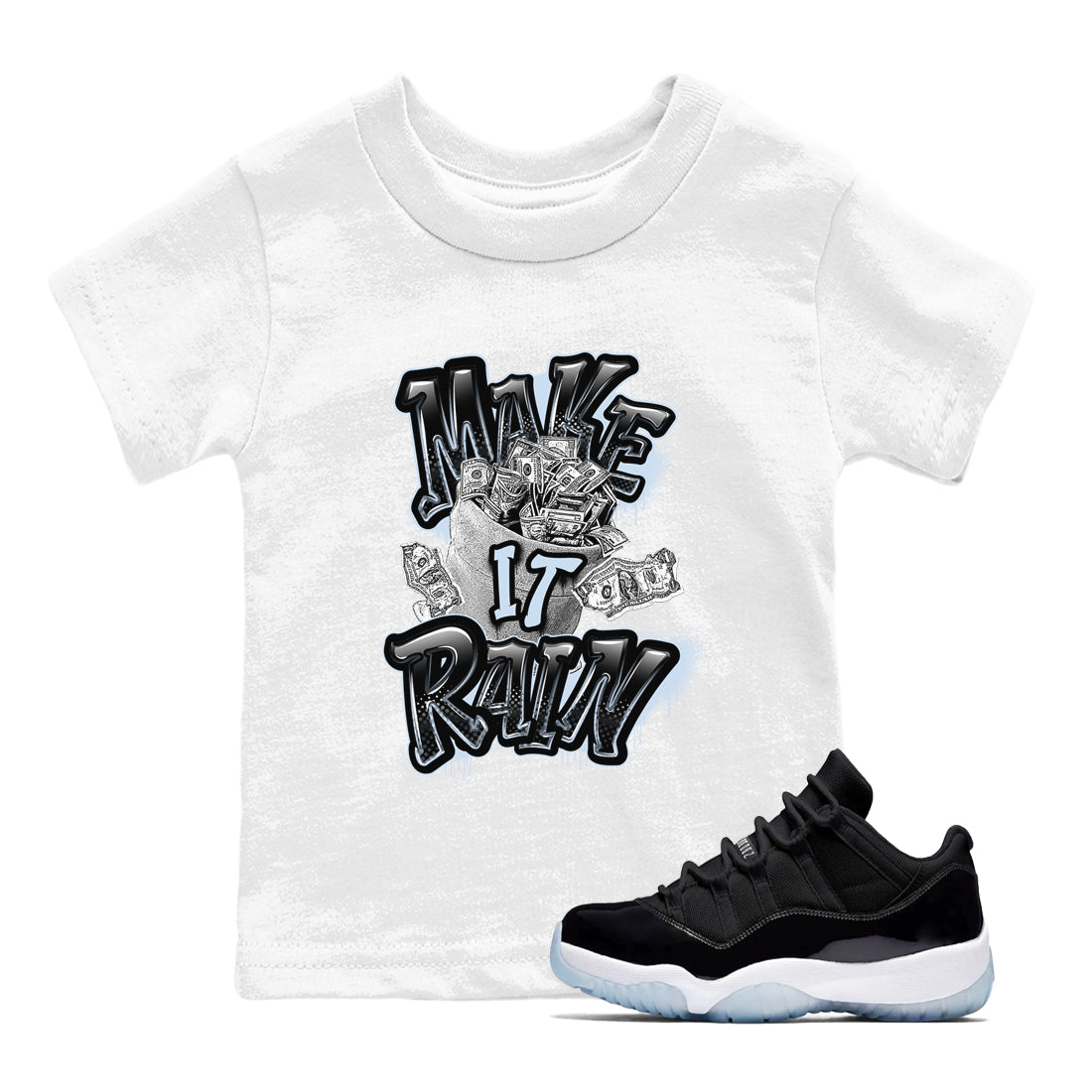 Make It Rain Money snkmatch Tees Kids - Air Jordan 11 Black and Varsity Royal