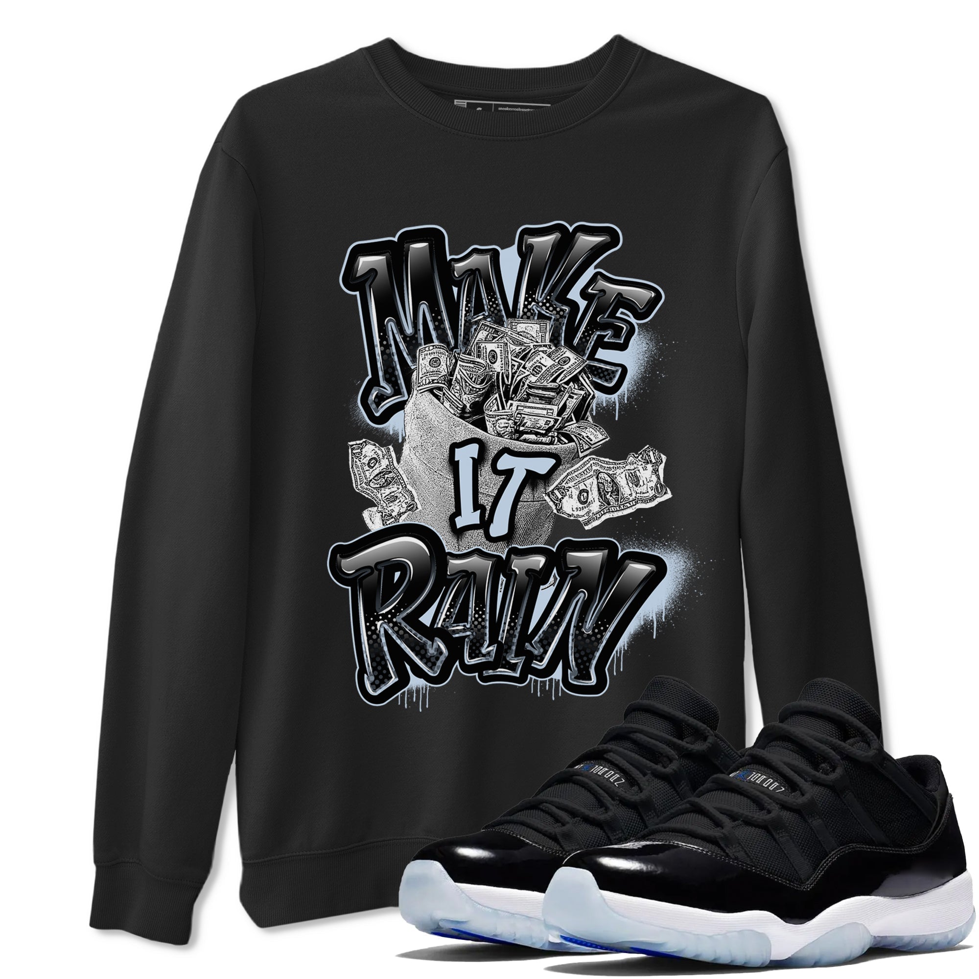 Make It Rain Money snkmatch Tees - Air Jordan 11 Black and Varsity Royal