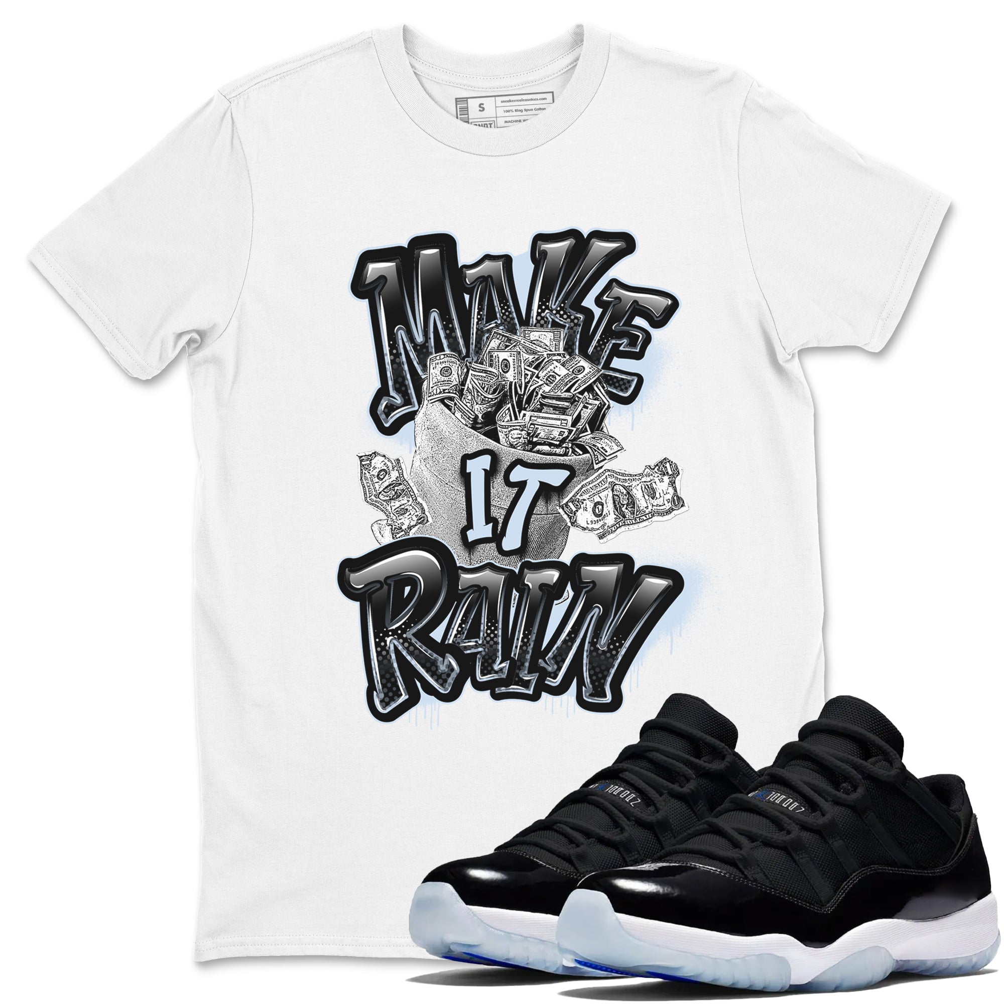 Make It Rain Money snkmatch Tees - Air Jordan 11 Black and Varsity Royal
