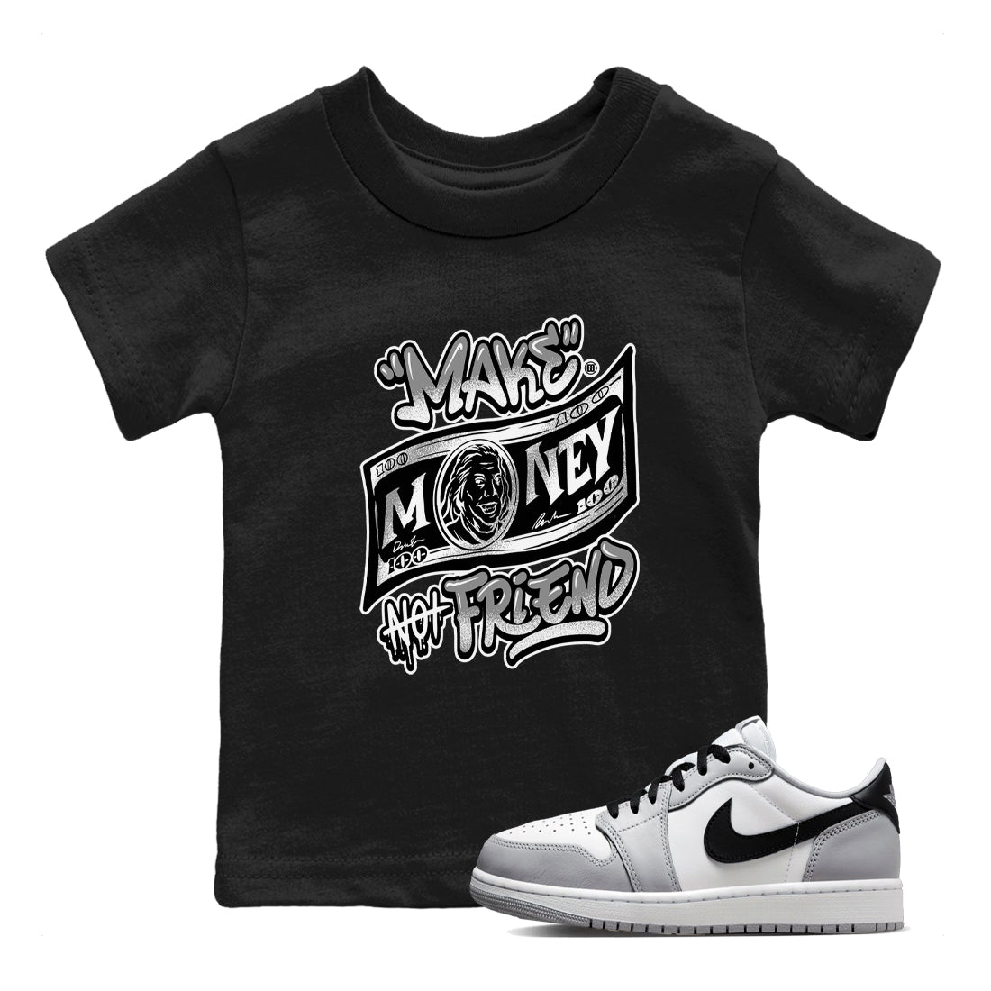 Make Money Not Friends snkmatch Tees Kids - Air Jordan 1 Wolf Grey
