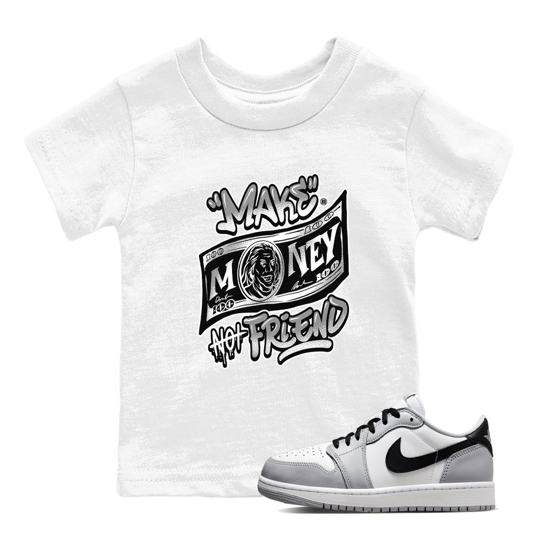 Make Money Not Friends snkmatch Tees Kids - Air Jordan 1 Wolf Grey