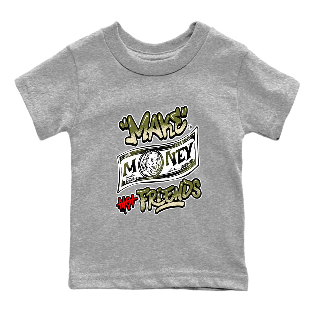 Make Money Not Friends snkmatch Tees Kids - Air Jordan 1 Travis Scott Medium Olive