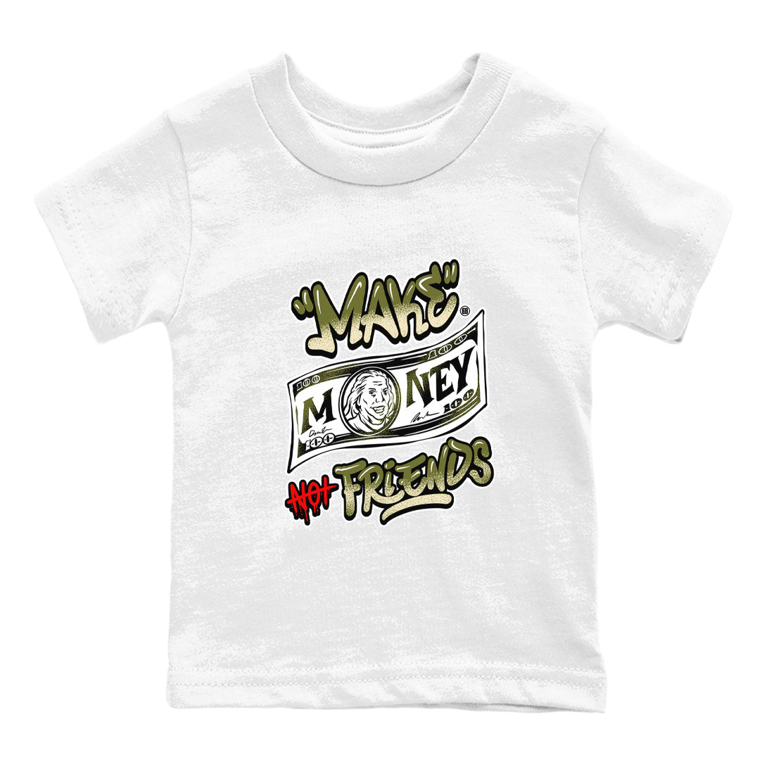Make Money Not Friends snkmatch Tees Kids - Air Jordan 1 Travis Scott Medium Olive