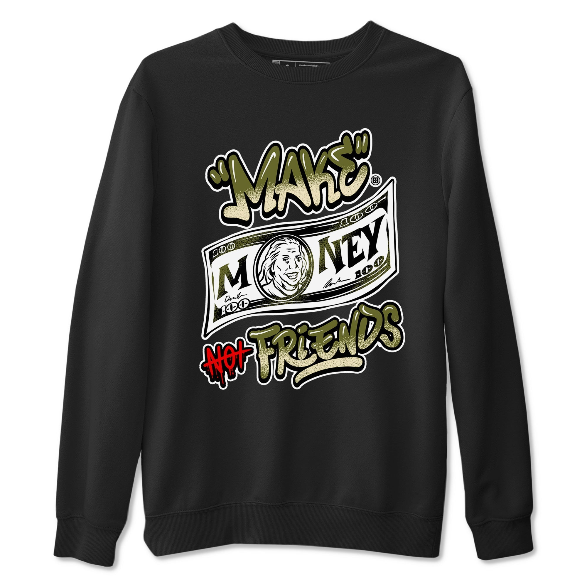 Make Money Not Friends snkmatch Tees - Air Jordan 1 Travis Scott Medium Olive