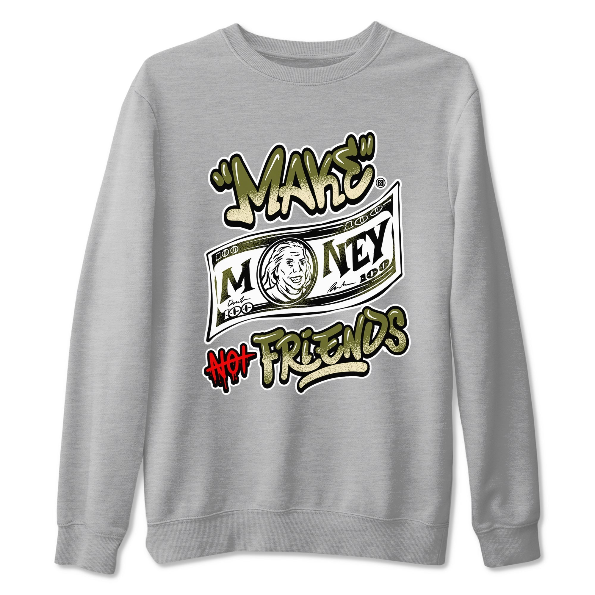 Make Money Not Friends snkmatch Tees - Air Jordan 1 Travis Scott Medium Olive