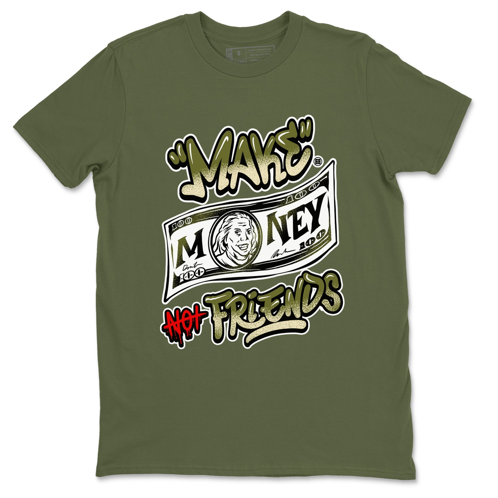 Make Money Not Friends snkmatch Tees - Air Jordan 1 Travis Scott Medium Olive