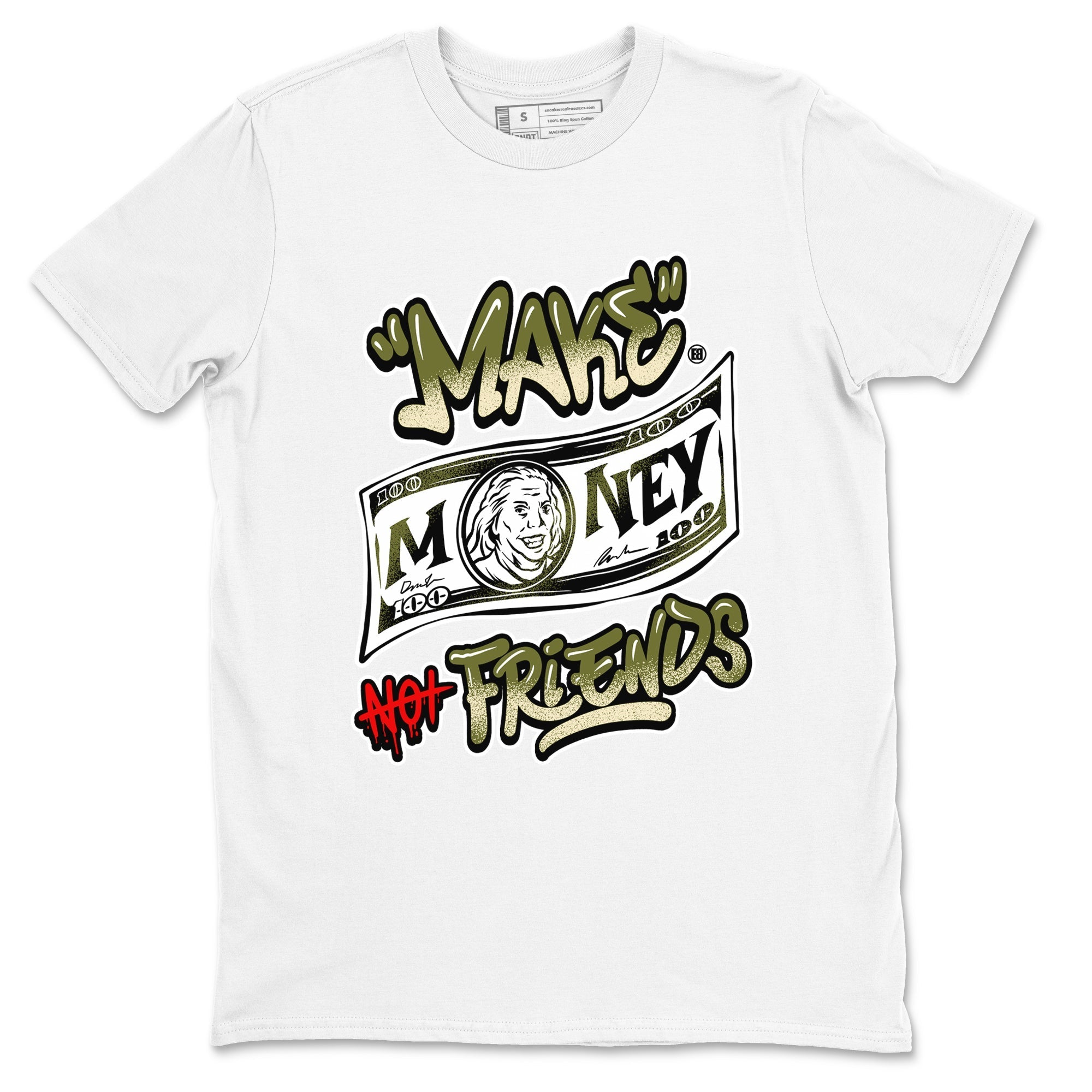 Make Money Not Friends snkmatch Tees - Air Jordan 1 Travis Scott Medium Olive