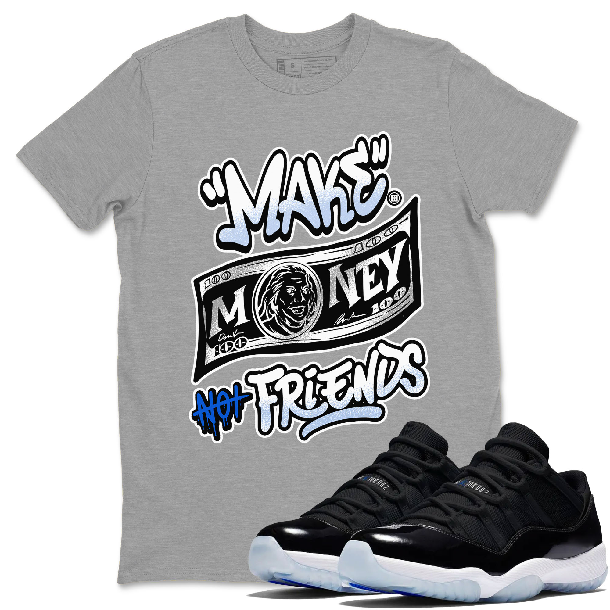 Make Money Not Friends snkmatch Tees - Air Jordan 11 Black and Varsity Royal